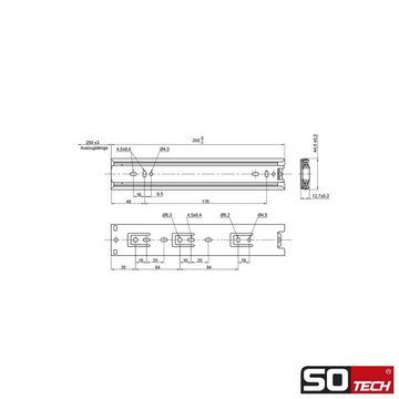 SO-TECH® Auszug Vollauszüge KV-35-H45-NF-MS Traglast 35 kg, Länge 250 mm, 1 Paar inkl. Schraubenset