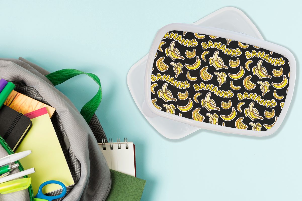 Erwachsene, Kinder - Brotdose, und Kunststoff, Lunchbox für - Brotbox MuchoWow Jungs weiß Mädchen und Banane (2-tlg), Muster für Obst,