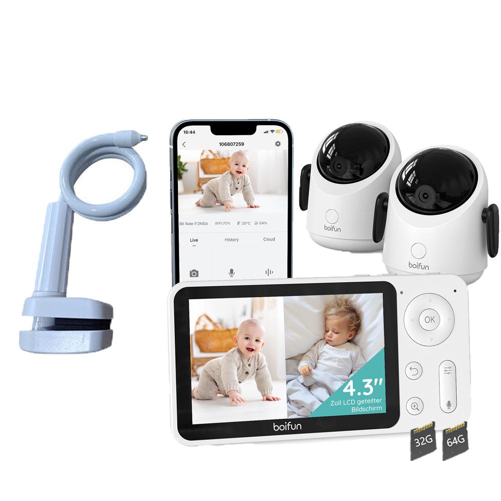 Video-Babyphone WLAN Babyphone mit Kamera 4,3” 2MP Kamera App-Steuerung mit Halterung