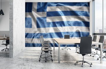 wandmotiv24 Fototapete Wehende Griechische Flagge, glatt, Wandtapete, Motivtapete, matt, Vliestapete