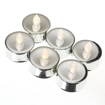 MARELIDA LED-Kerze LED Teelichter flackernd flammenlos mit Batterien D: 3,8cm silber 6St. (6-tlg)