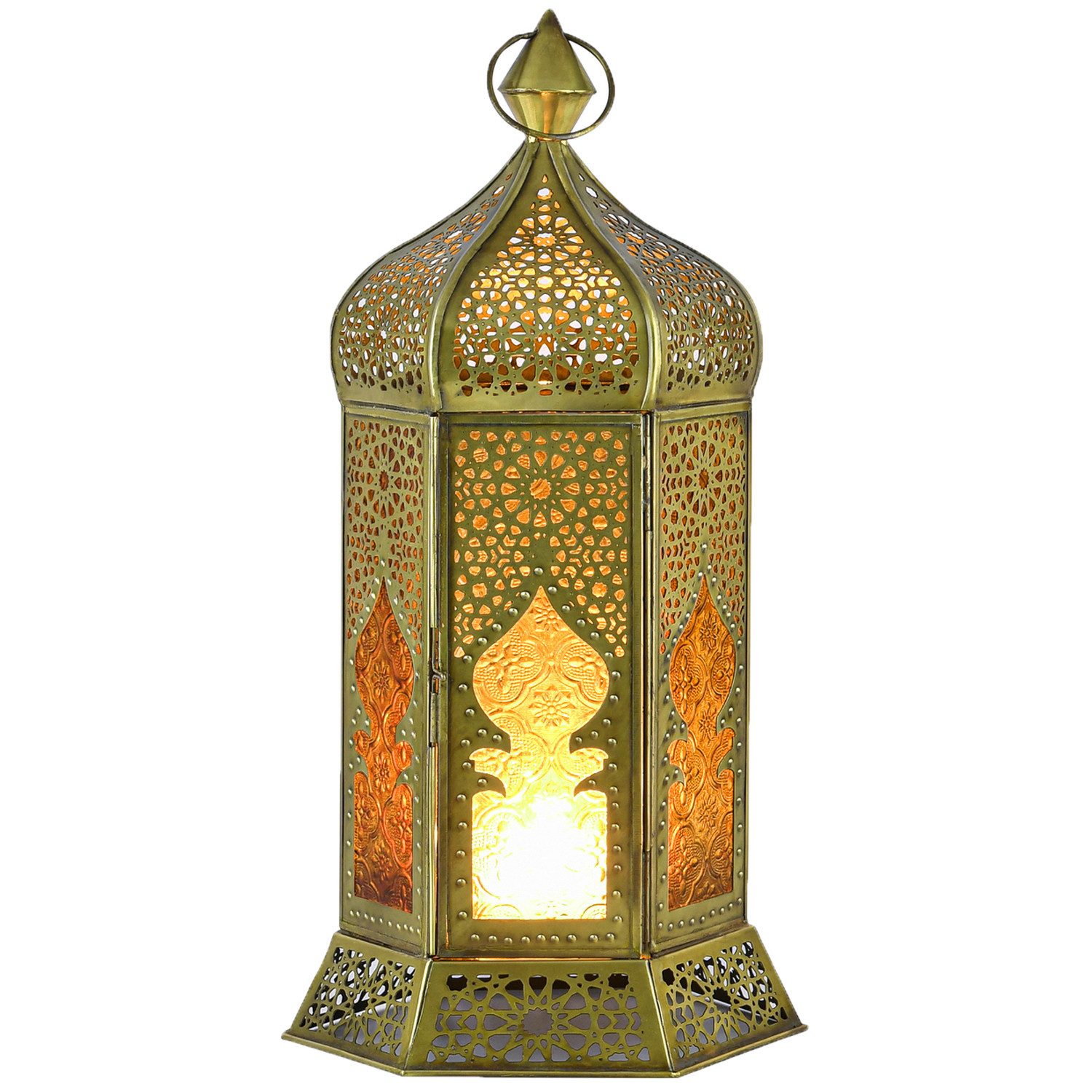 Marrakesch Orient & Mediterran Interior Kerzenlaterne Marokkanische Deko Teelichthalter Laterne Windlicht Louay Orange