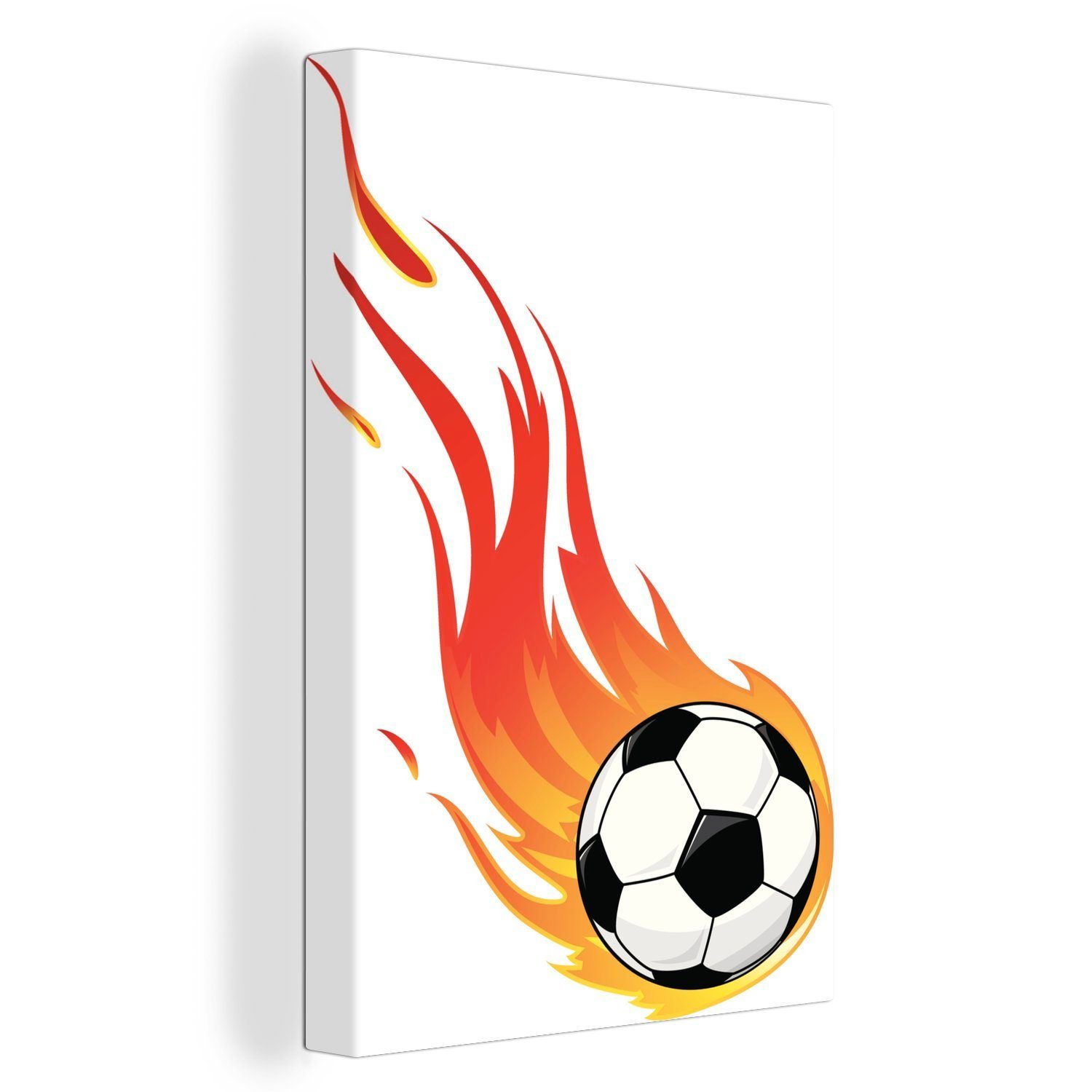 OneMillionCanvasses® Leinwandbild Eine Illustration eines brennenden Fußballs, (1 St), Leinwandbild fertig bespannt inkl. Zackenaufhänger, Gemälde, 20x30 cm