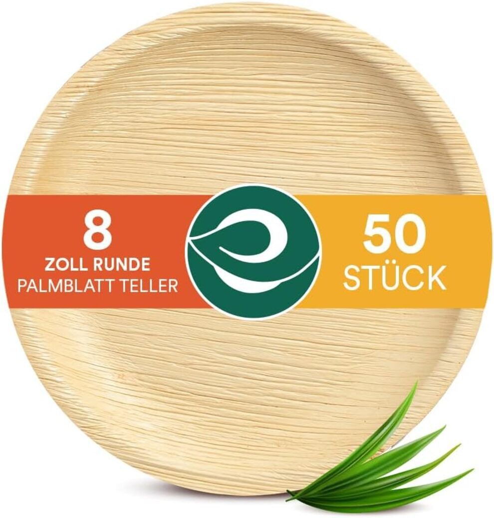 Einwegteller Einweg Тарелки Palmblatt BIO 50 Stück 20 cm Kompostierbar Geschirr