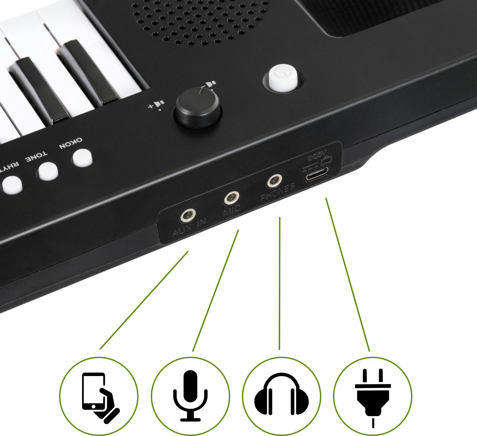 McGrey Spielzeug-Musikinstrument KT-3712 Kinder-Keyboard mit 37 Tasten - inkl. Mikrofon & Tragegurt, mit 4 Klangfarben, 4 Begleitrhythmen - 10 Demosongs & Aufnahmefunktion