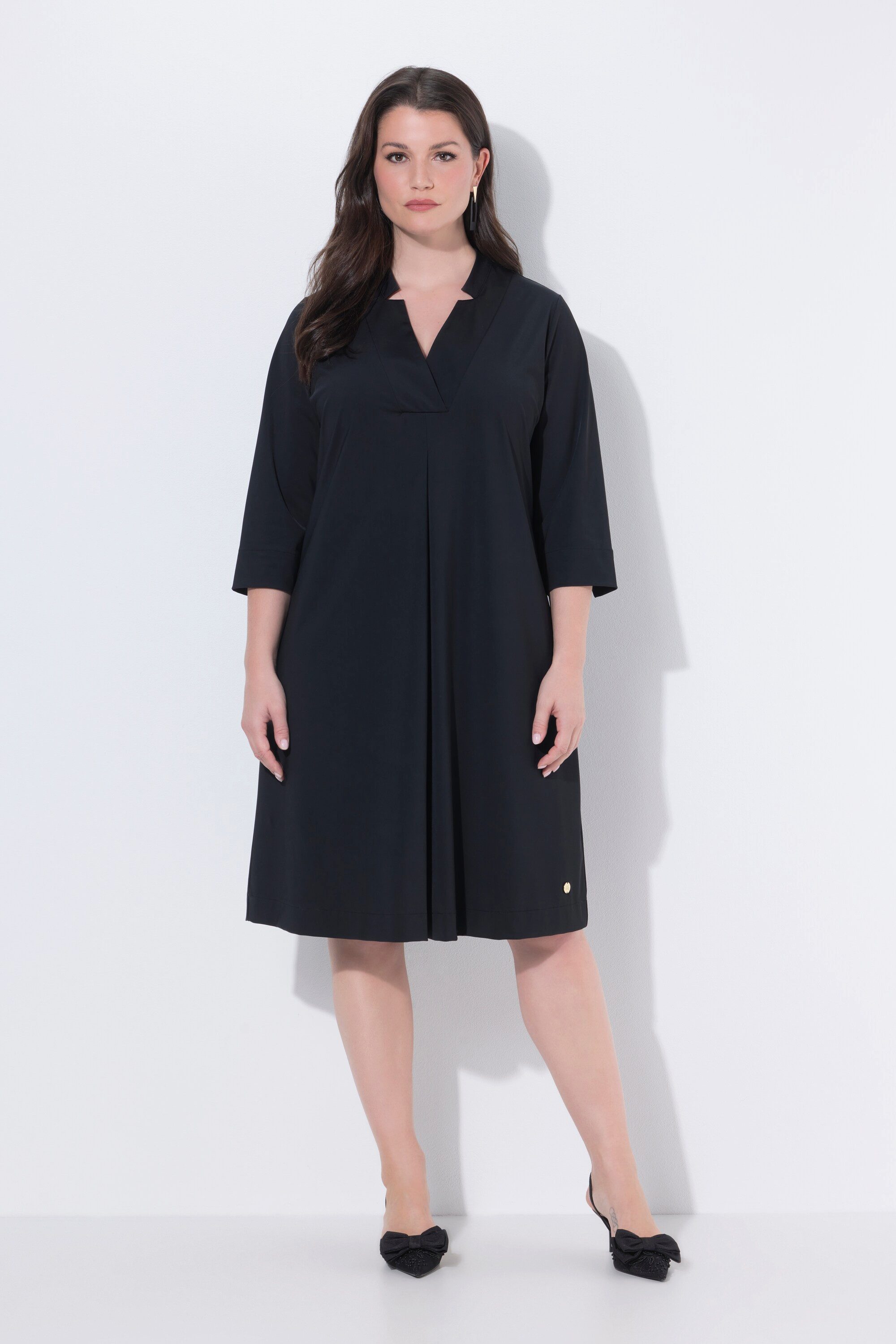 Midikleid Kleid A-Linie Kelchkragen V-Ausschnitt 3/4-Arm