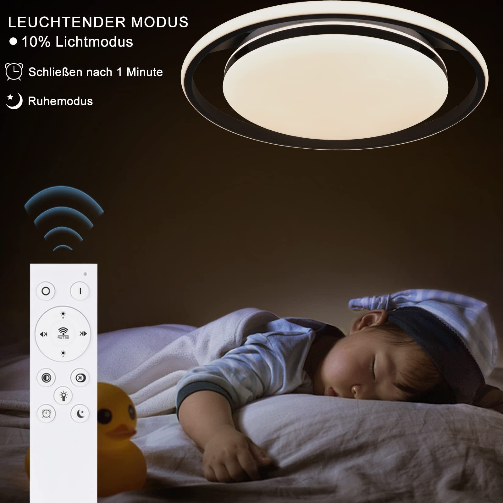 ZMH LED Deckenleuchte Rad-Rund Desgin Dimmbar Fernsteuerung 42W, LED fest integriert, warmweiß-kaltweiß, 44.5cm Schwarz