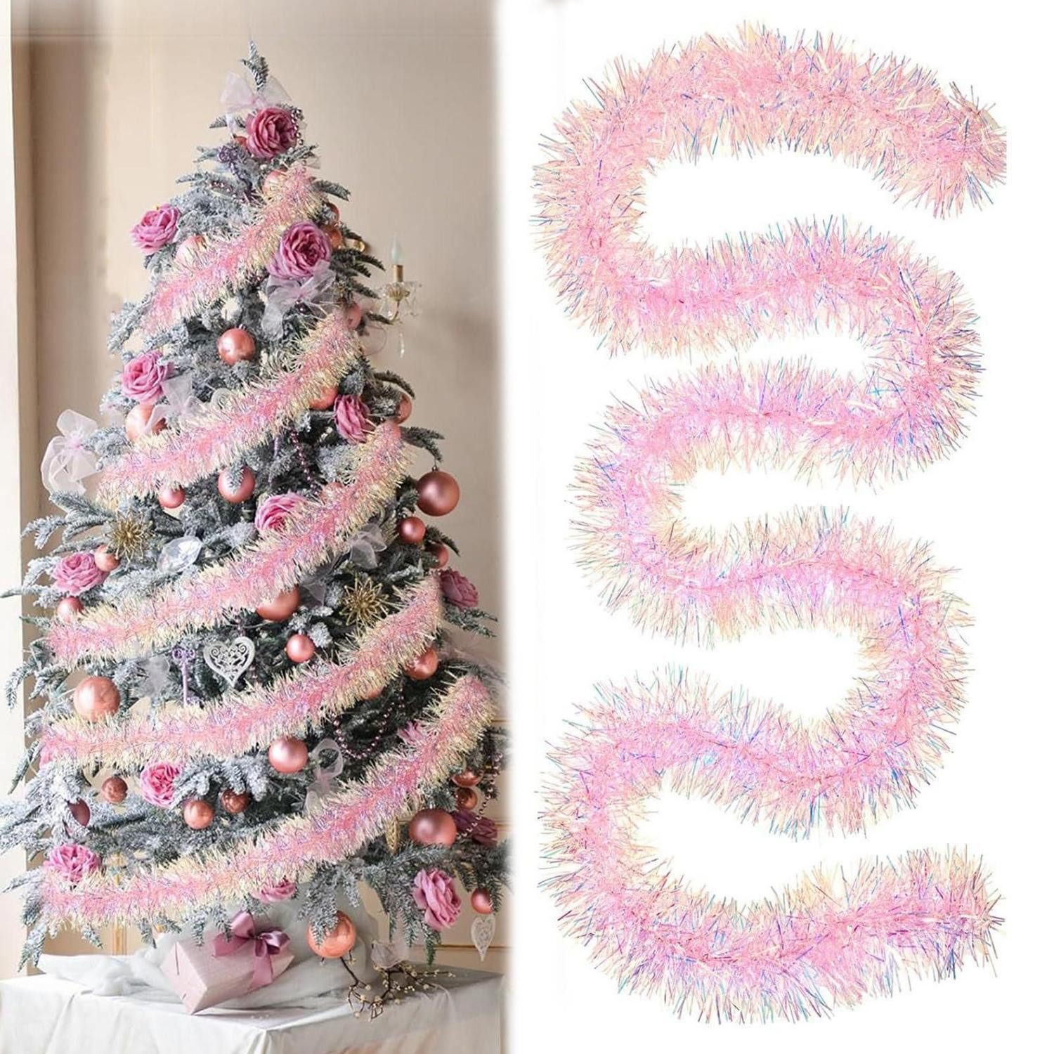 LuxusKollektion Girlanden Lametta Girlande Rosa 2m 5 Stk