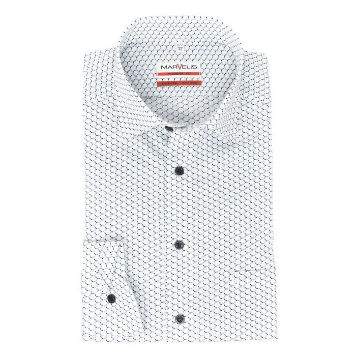 MARVELIS Businesshemd Businesshemd - Modern Fit - ELA - Muster - Weiß Allover-Print