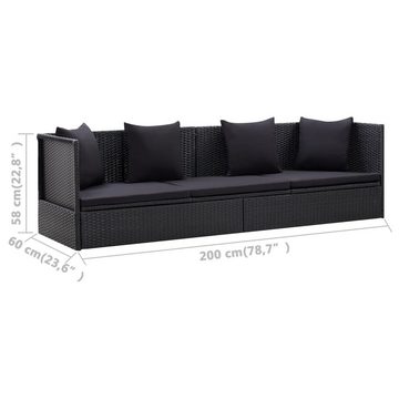 furnicato Gartenliege Garten-Sofabett mit Kissen Poly Rattan Schwarz