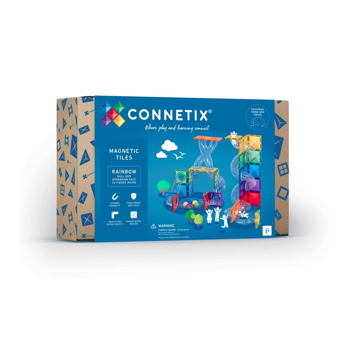 Connetix Kugelbahn Rainbow Ball Run Expansion Pack verstärkte Magnete Lernspiel Magnetspielbausteine, (Open Play, 66 Teile), ab 3 Jahren