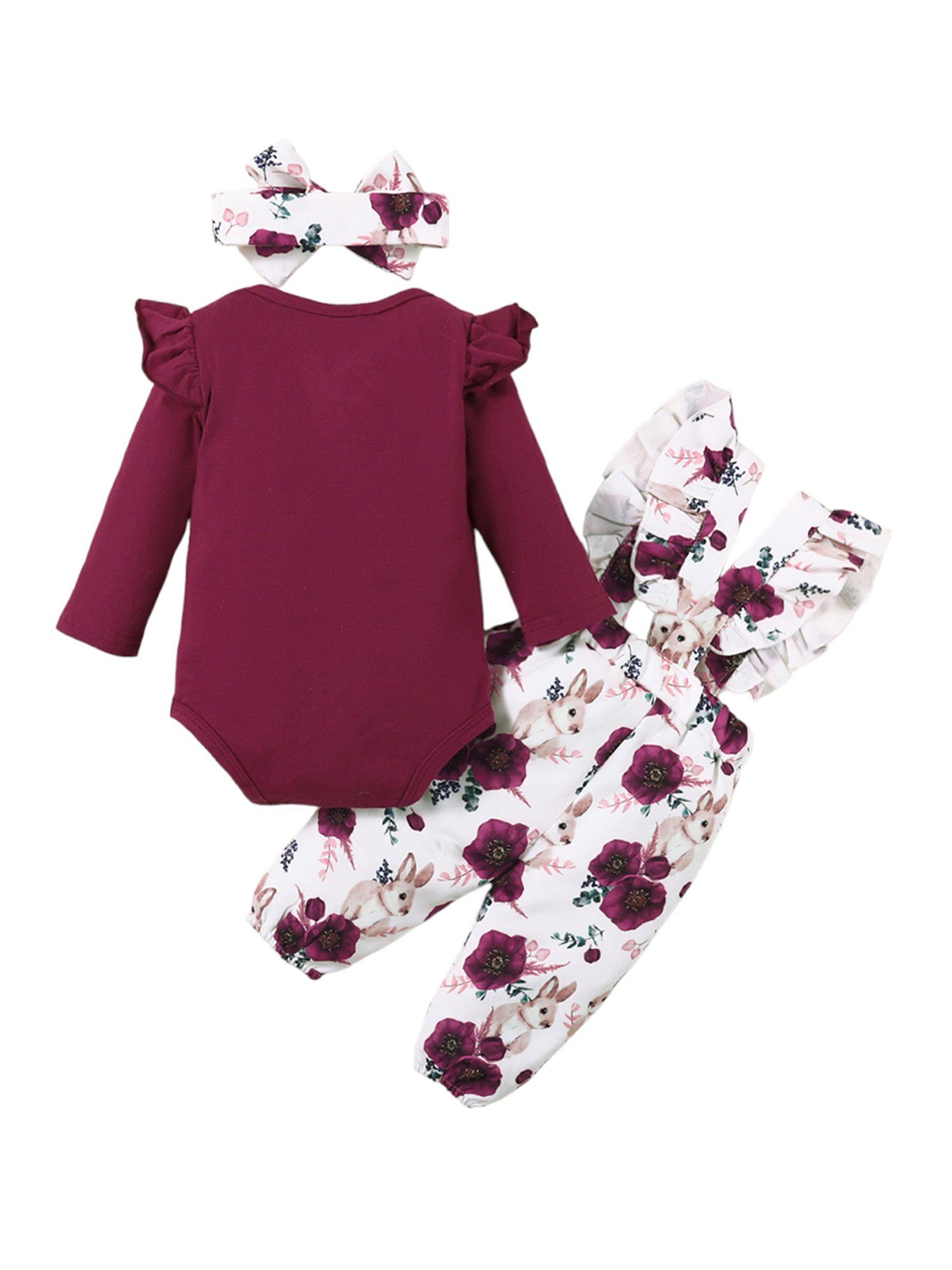 LAPA für Baby & tägliche Langarm Kaninchen-Druck und Mädchen Leggings mit Haarband Blumendruck Shirt, Anzug Freizeit