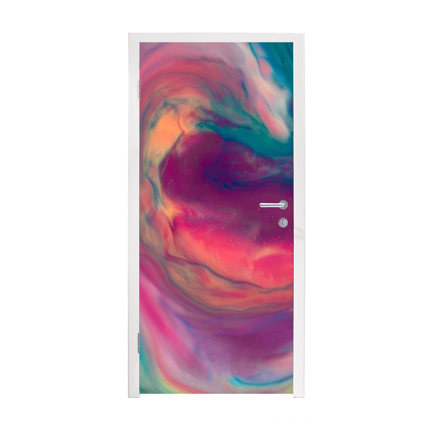 MuchoWow Türtapete Flüssig - Rosa - Türkis - Abstrakt, Matt, bedruckt, (1 St), Fototapete für Tür, Türaufkleber, 75x205 cm