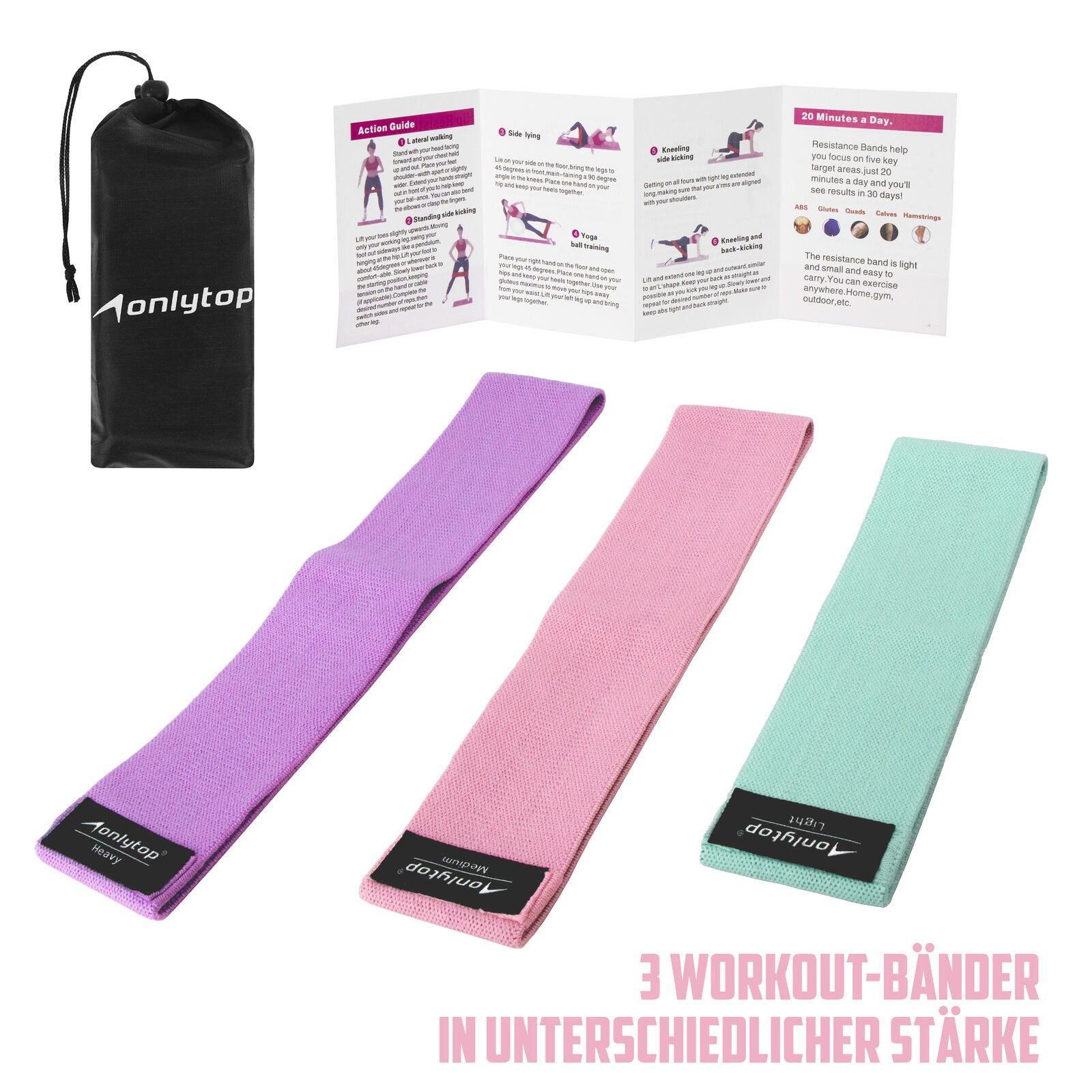 Trainingsband Fitnessbänder 3er -Set Baumwolle Gymnastik- Widerstandsschlaufenband