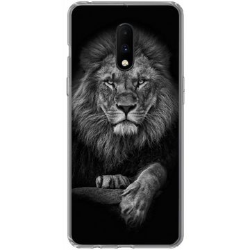 MuchoWow Handyhülle Löwe - Tiere - Schwarz - Weiß, Phone Case, Handyhülle OnePlus 7, Silikon, Schutzhülle