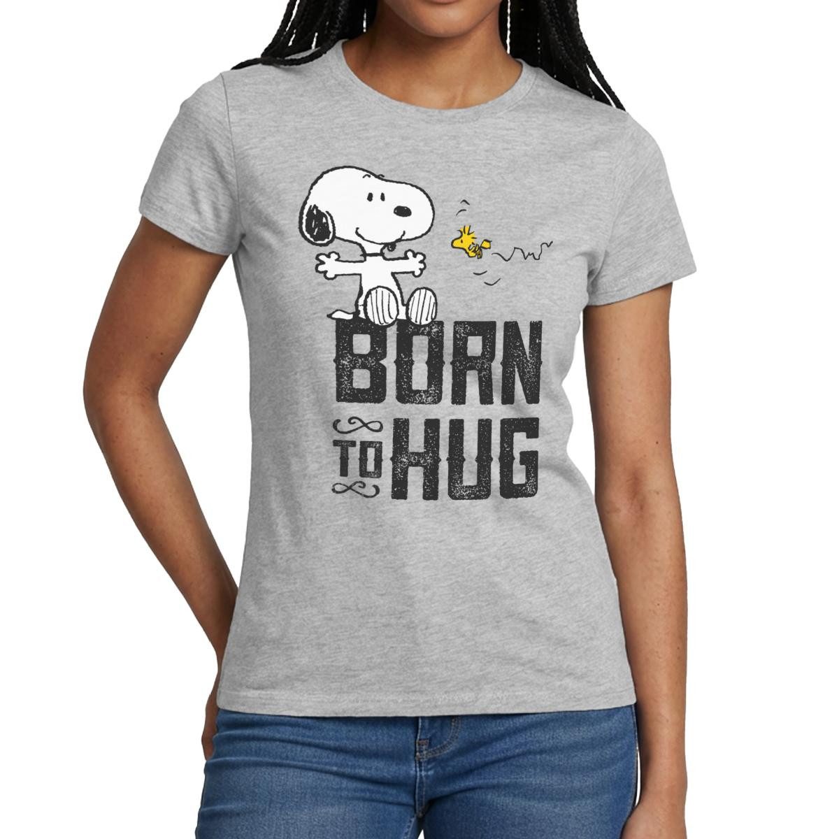 Spreadshirt T-Shirt Peanuts Snoopy Born To Hug Woodstock Frauen T-Shirt (1-tlg)