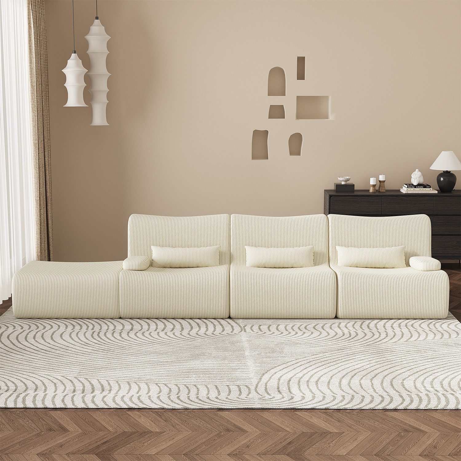 Lexzurn Ecksofa Ecksofa mit Schlaffunktion 250 x 170 x 76 cm, L-förmige Couch aus Cord, Memory-Schaumstoff, Tiefer Sitzfläche, Modulares Sofa mit Chaiselongue für Wohnzimmer und Schlafzimmer