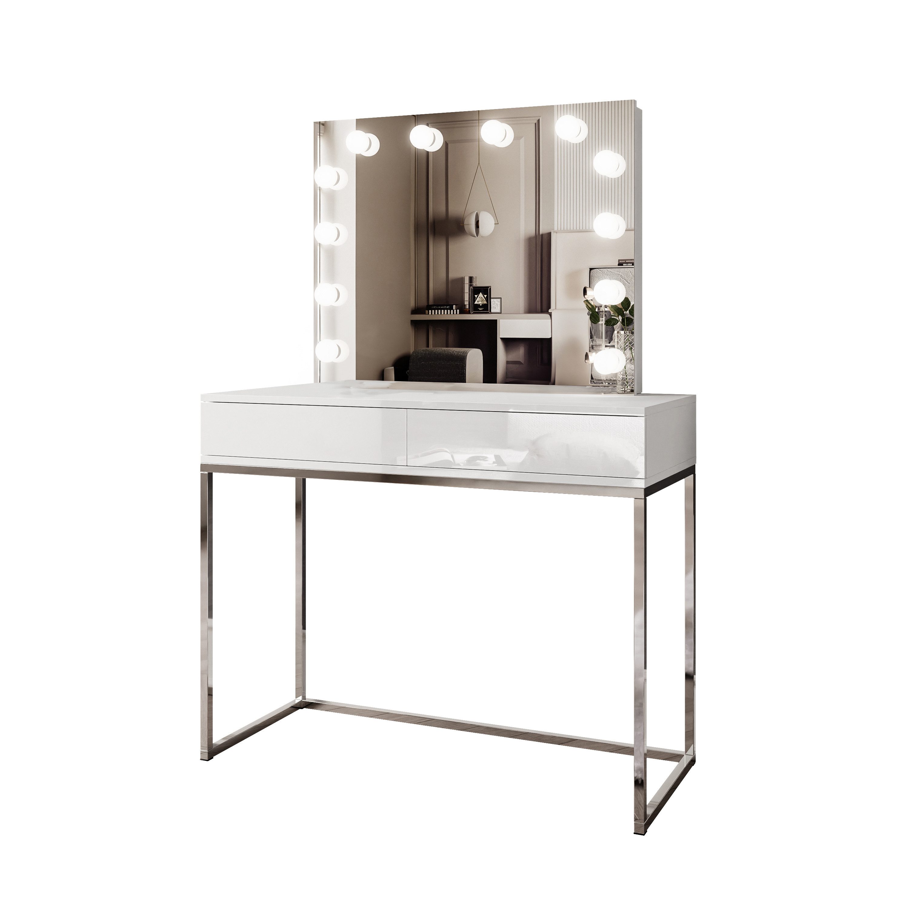 Lookway Schminktisch BLANCO GLAMOUR ELITE mit Spiegel und Beleuchtung