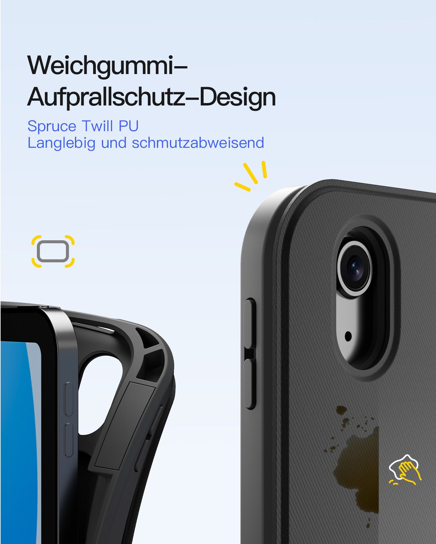 Inateck Hülle mit Tastatur für iPad 11 generation A16 2025, iPad 10 Gen 2022 iPad-Tastatur (360°-Drehung Vertikaler/Horizontaler Ständer, Magnetische Abnehmbare)