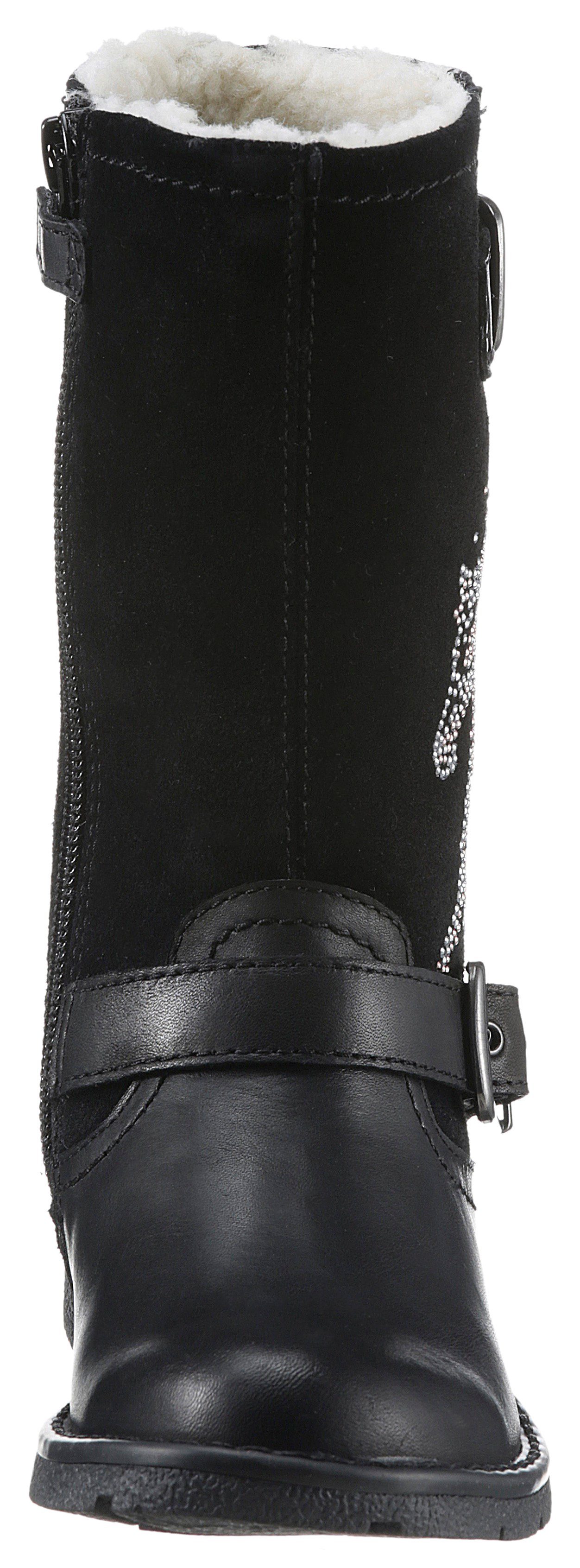 Lurchi HEIDI-TEX WMS: weit Winterstiefel mit Strass-Steinchen aus schwarz Pferdemotiv