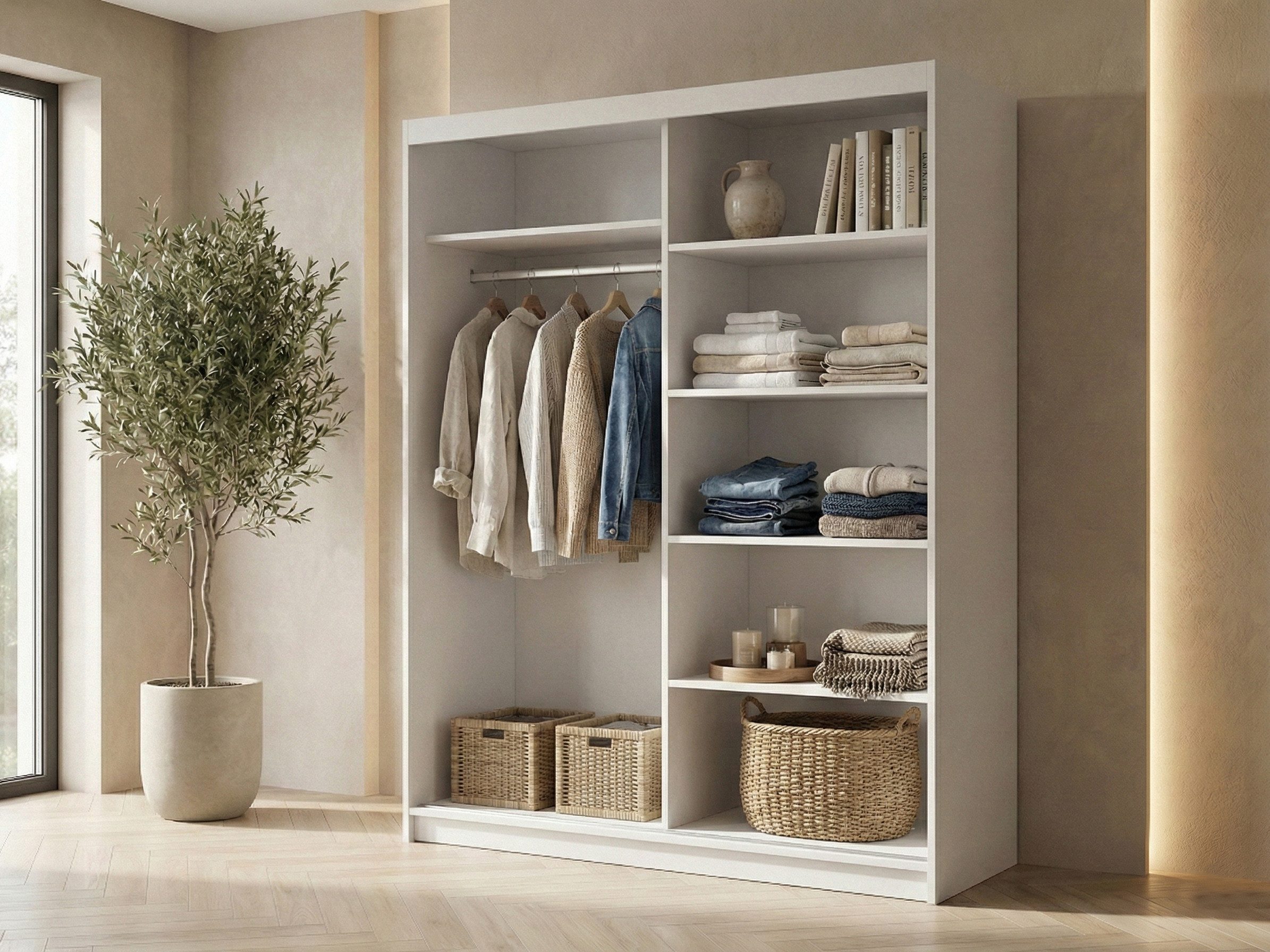 Beautysofa Kleiderschrank HELA moderner Kleiderschrank mit Spiegel (Schiebetürenschrank mit Kleiderstange und Regalböden, Schrank für Schlafzimmer, Flur & Ankleidezimmer) wahlweise ohne oder mit Schubkasteneinsätzen