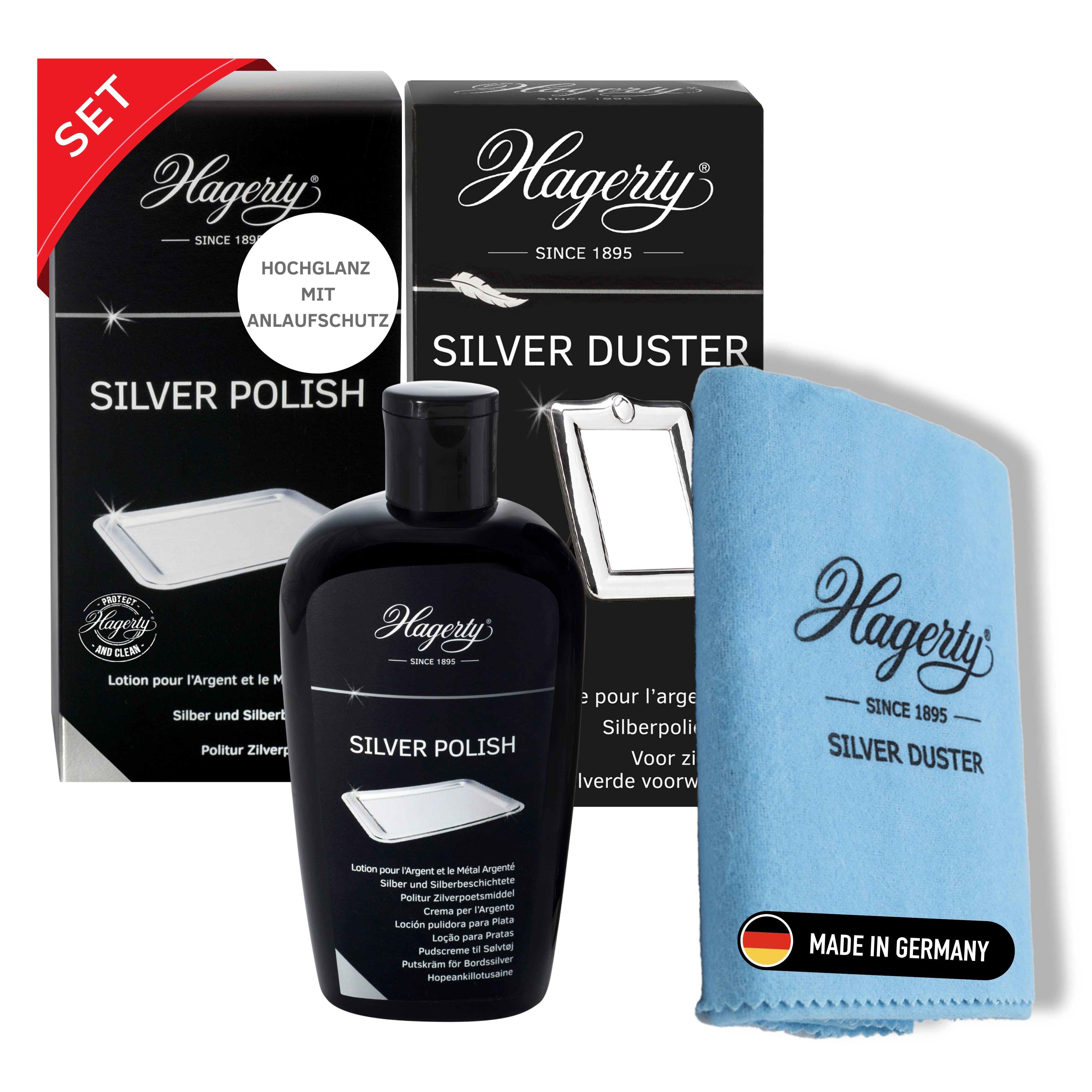 Hagerty Set Silver Polish + Silver Polish Reinigungsset für Silber Schmuckreiniger