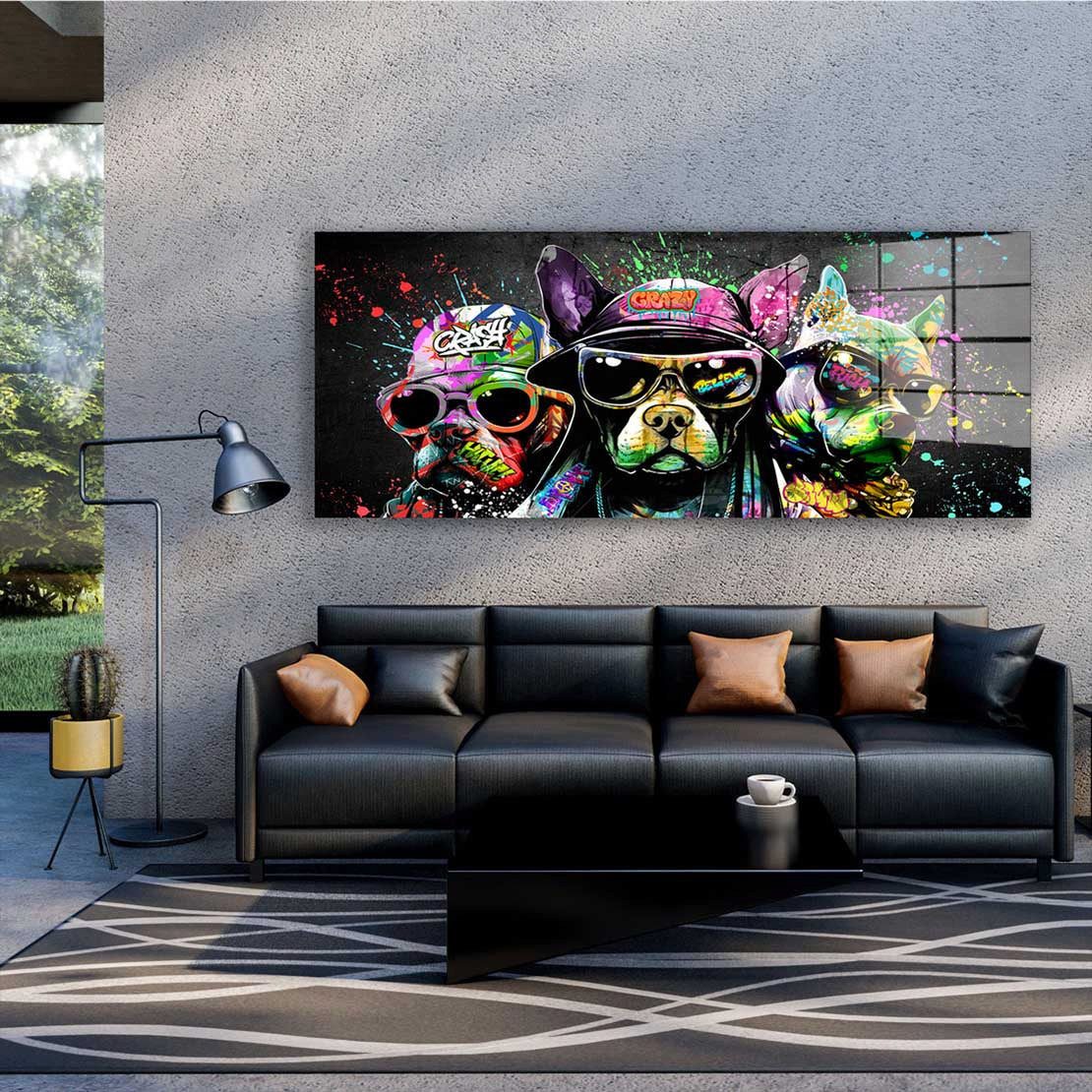 Artedinoi Acrylglasbild Hunde mit Sonnenbrillen Acrylglas Wandbild Bild Wanddeko Wohnzimmer XL