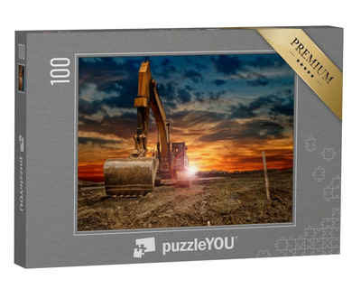 puzzleYOU Puzzle Bagger auf der Baustelle im Sonnenuntergang, 100 Puzzleteile, puzzleYOU-Kollektionen Baufahrzeuge