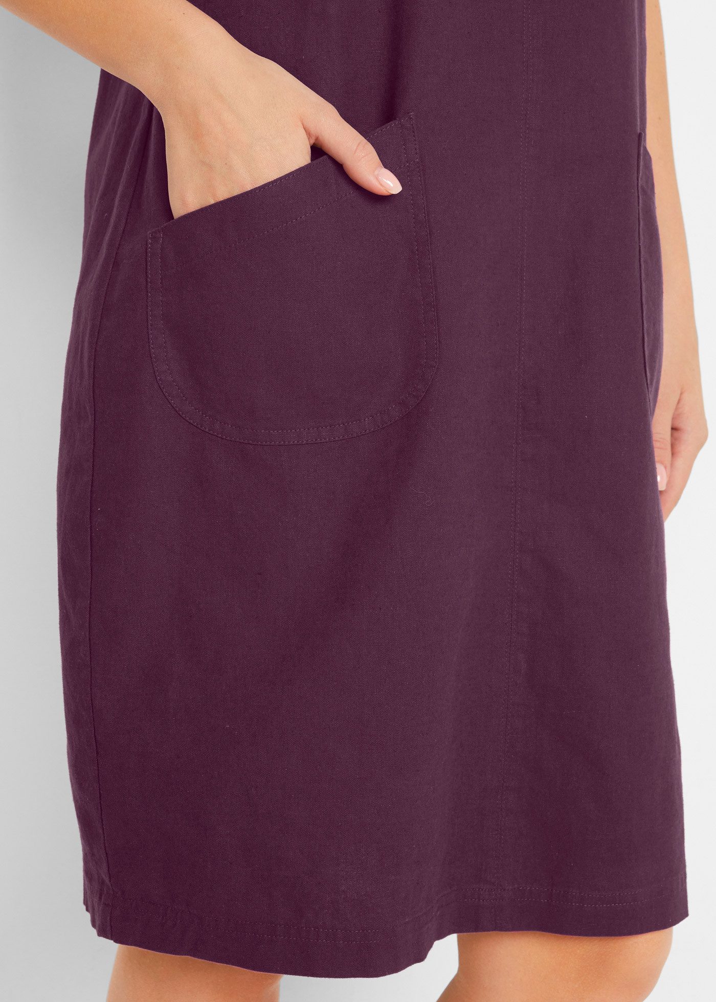 bonprix Minikleid für warme Tage, aus Leinen und Baumwolle, A-Linie, mit V-Ausschnitt
