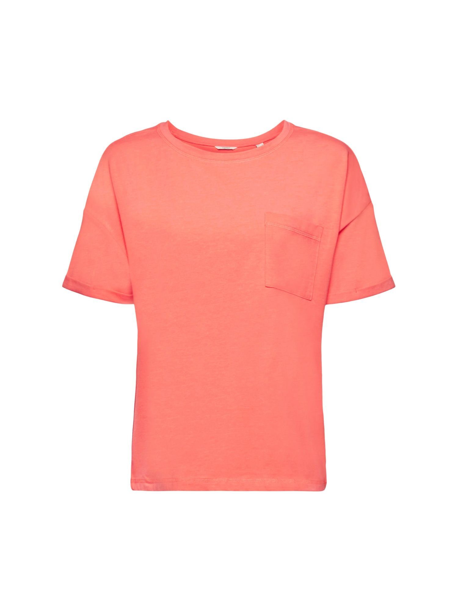 Pyjamaoberteil aus CORAL mit Baumwoll-Mix T-Shirt Esprit Brusttasche