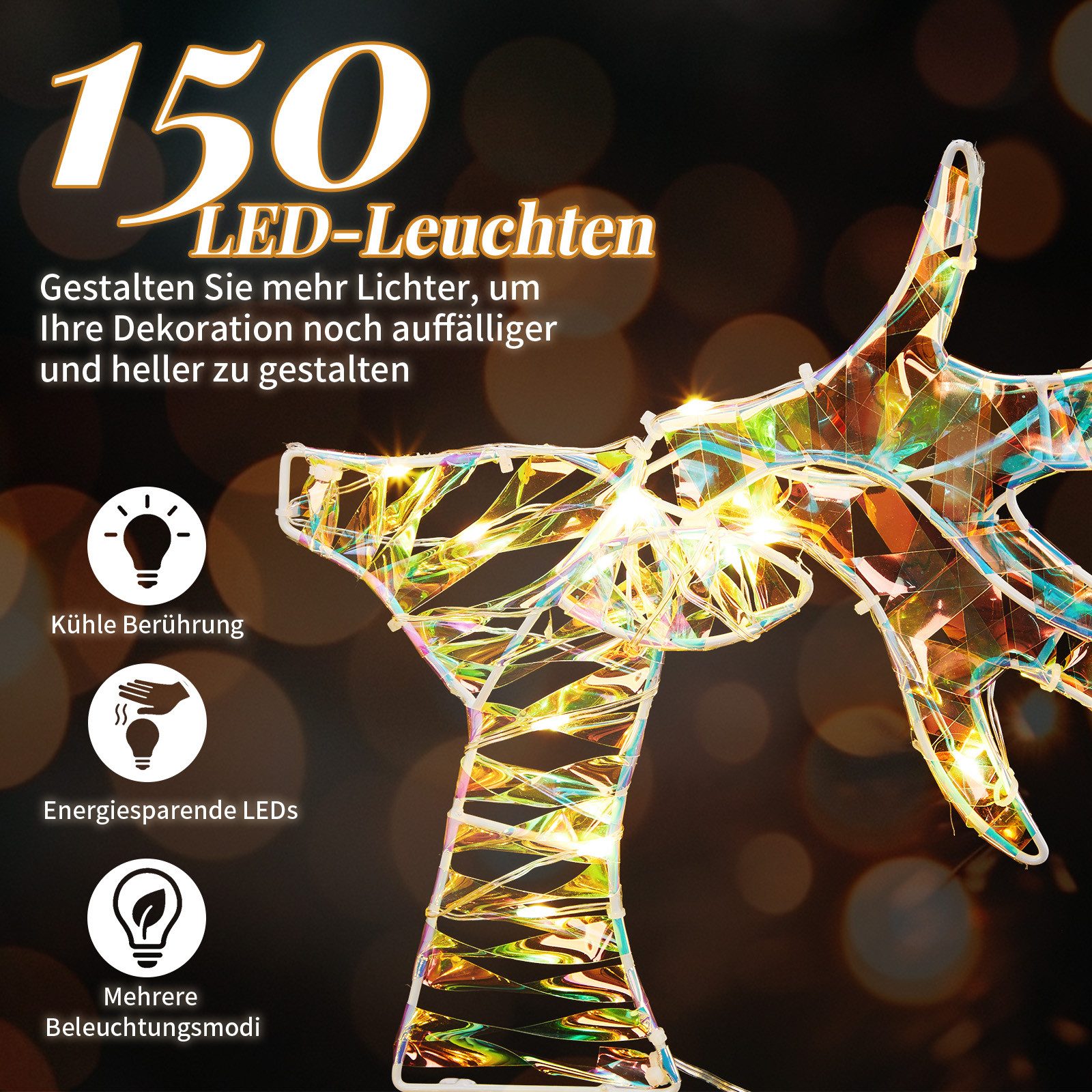 LALAHO Weihnachtsfigur Led Rentier 3Tlg Weihnachtsbeleuchtung, mit 150 LEDs, Rentier Weihnachten Deko für Außen und Innen
