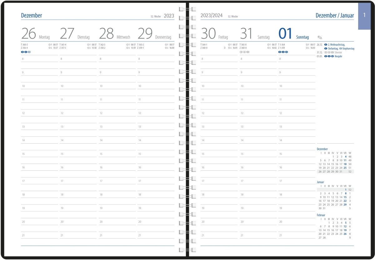 GÜSS Kalender Buchkalender Buchkalender Euro-Timer 1 Woche/2 Seiten schwarz 2026.