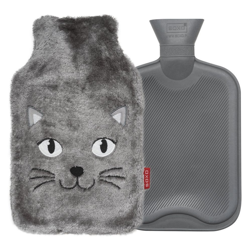 Plüsch Wärmeflasche Katze XXL König weicher Handwärmer Design Bezug, Wärmflaschen Bettflasche Wärmflasche 1,8L