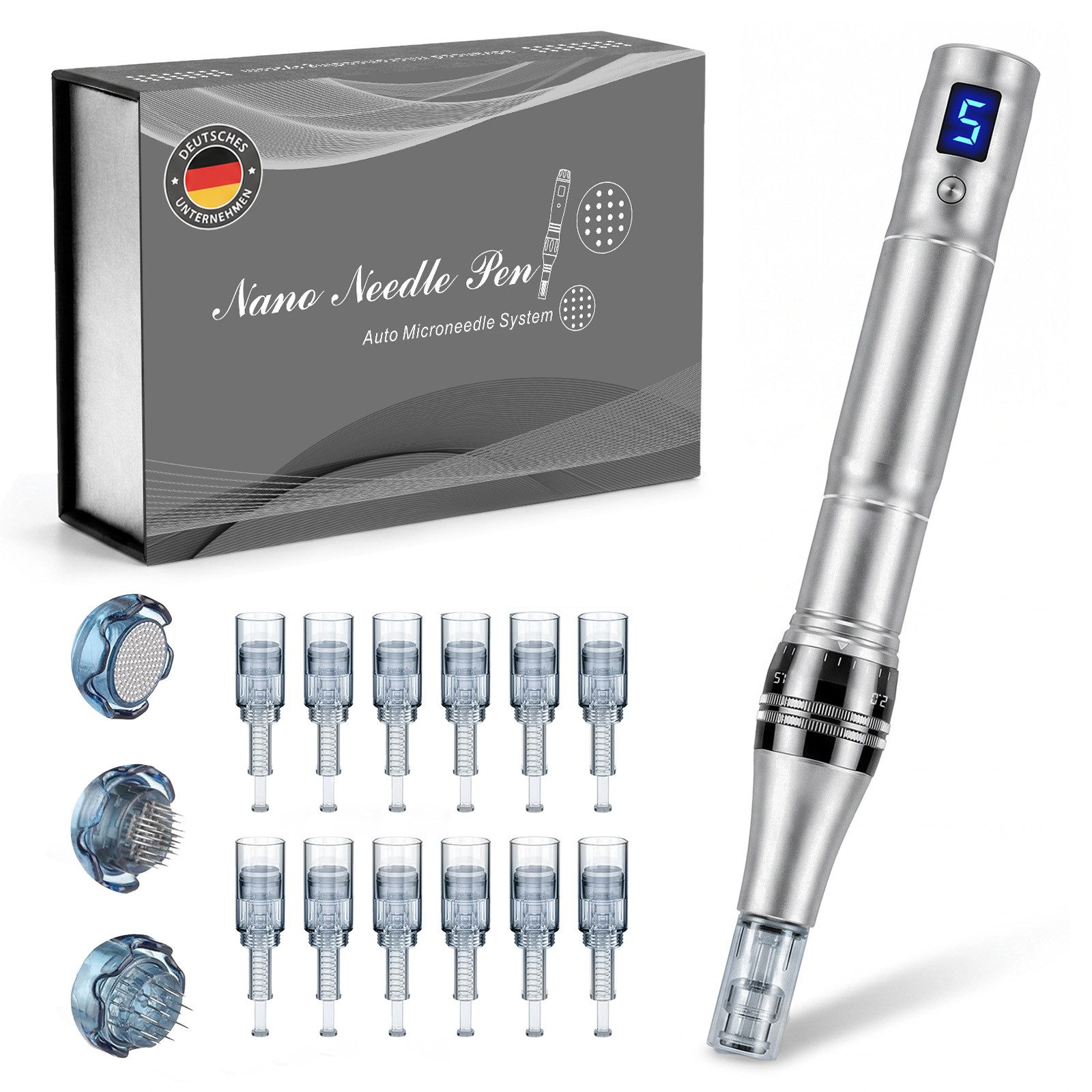 SWGOTA Micro-Needling Microneedling Pen mit 5 Stufen,7 Farbenlicht,12 Nadelköpfe Derma Pen, 1200mAh Microneedling Gerät,0-2,5mm,LCD Anzeige,Hautbildverbesserung