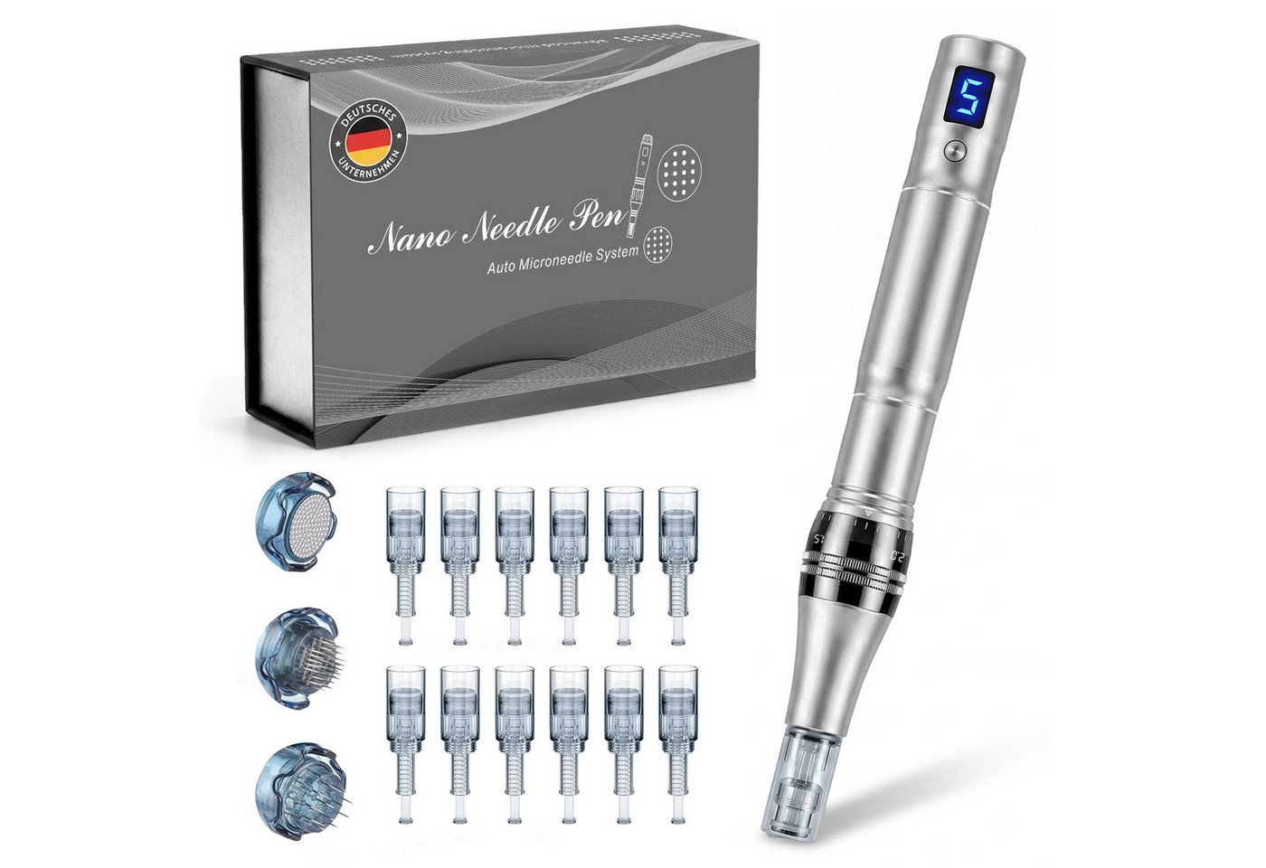 SWGOTA Micro-Needling Microneedling Pen mit 5 Stufen,7 Farbenlicht,12 Nadelköpfe Derma Pen, 1200mAh Microneedling Gerät,0-2,5mm,LCD Anzeige,Hautbildverbesserung