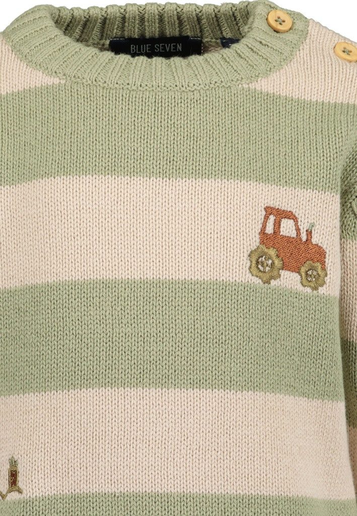 Blue Seven Strickpullover Blue Seven Baby Jungen Strickpullover Traktor teegrün gestreift (1-tlg)