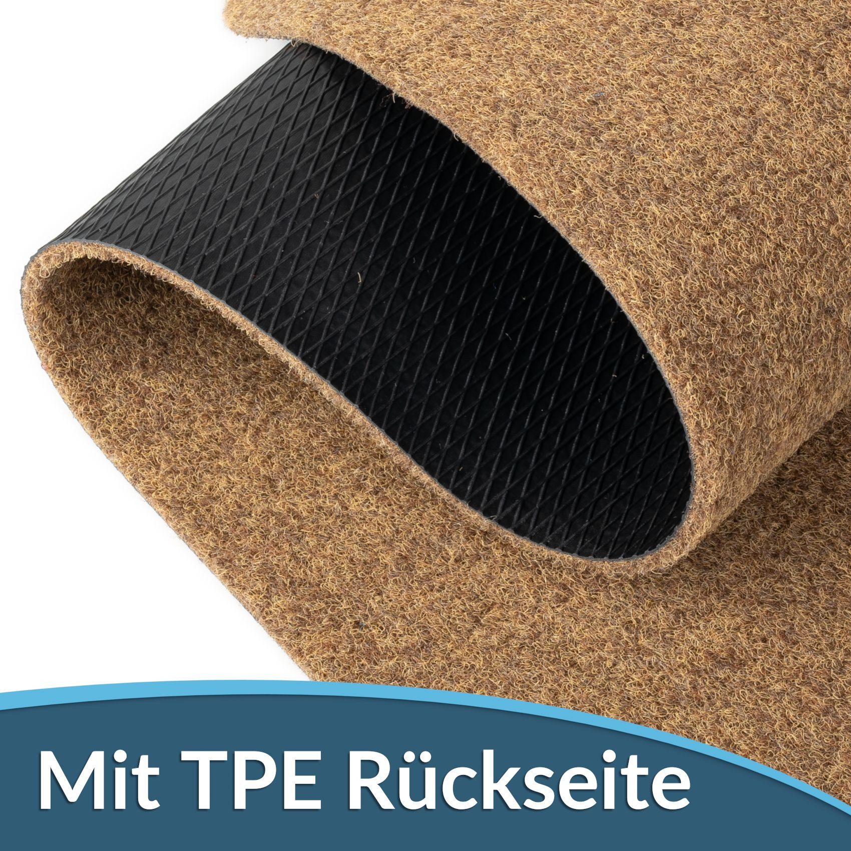 ANRO Fußmatte POET Schuhparkplatz schmal Schmutzfangmatte Unifarben, eckig, Höhe: 3 mm, Schuh-Abstellplatz rutschfest 25x60cm Kräusel Natur wasserdicht
