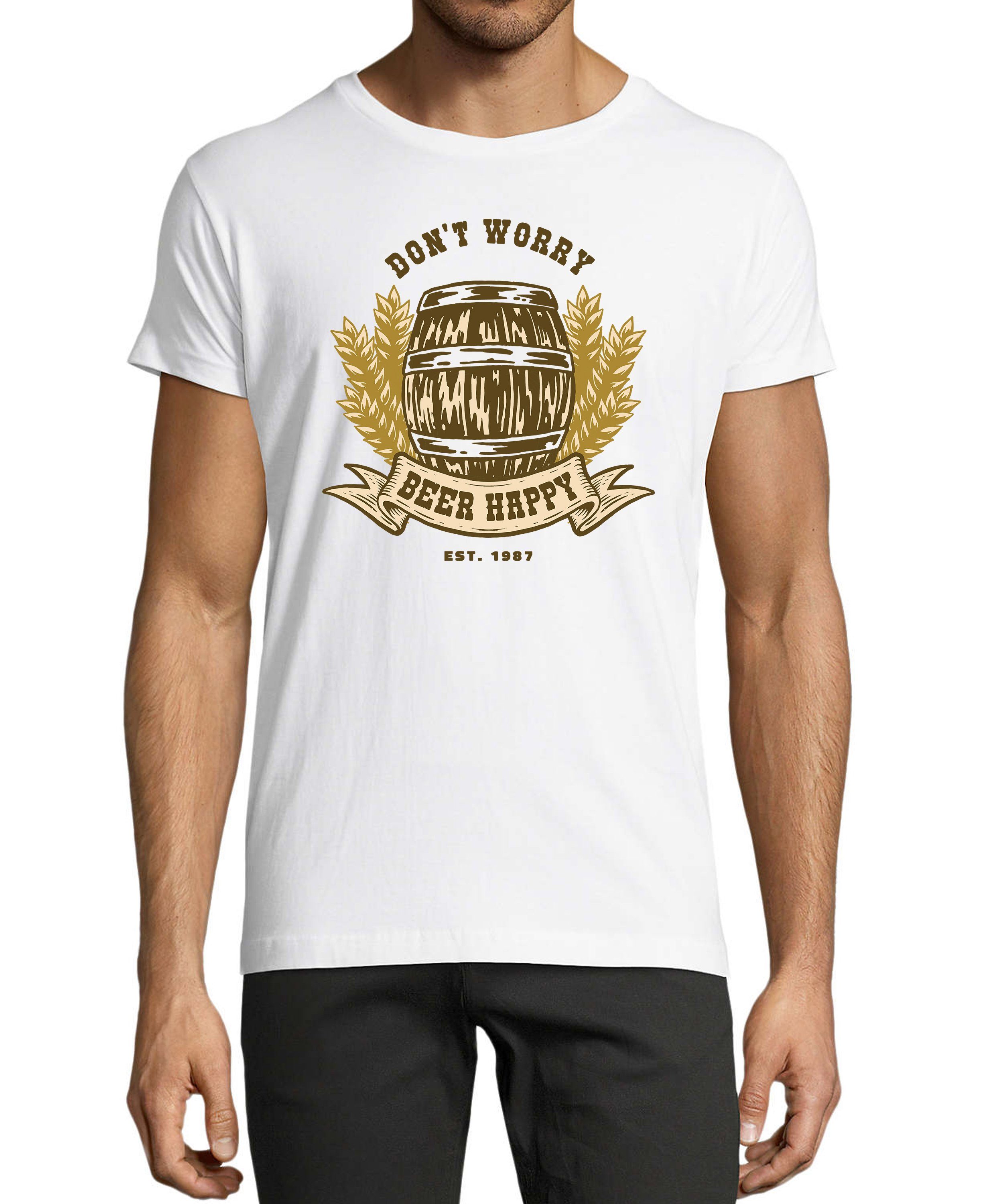 MyDesign24 T-Shirt Herren Oktoberfest Shirt mit - Regular Spruch Fit, mit Aufdruck Bierfass print Baumwollshirt weiss i301