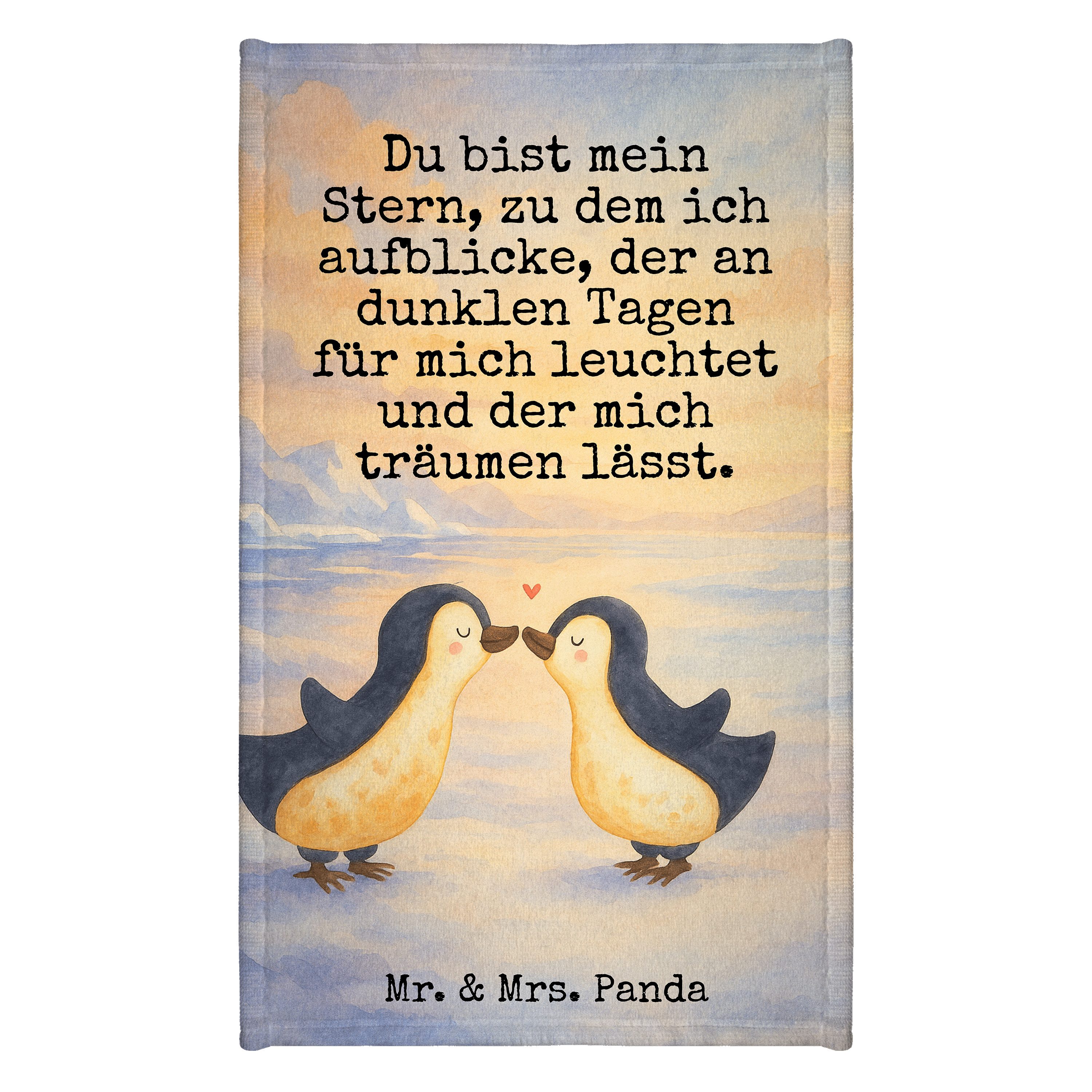 Mr. & Mrs. Panda Handtuch Pinguin Liebe Design, Handtuch, Weiß, Geschenkidee, Freundin, Kleines, Kunstfaser (Packung), Hochzeit Kleines Handtuch Geschenkidee
