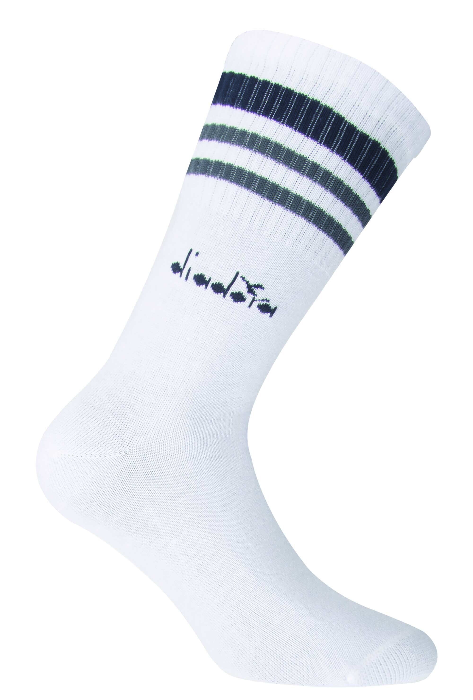 Unisex 6er Logo, Tennissocken Streifen Pack, Sportsocken Weiß Diadora -