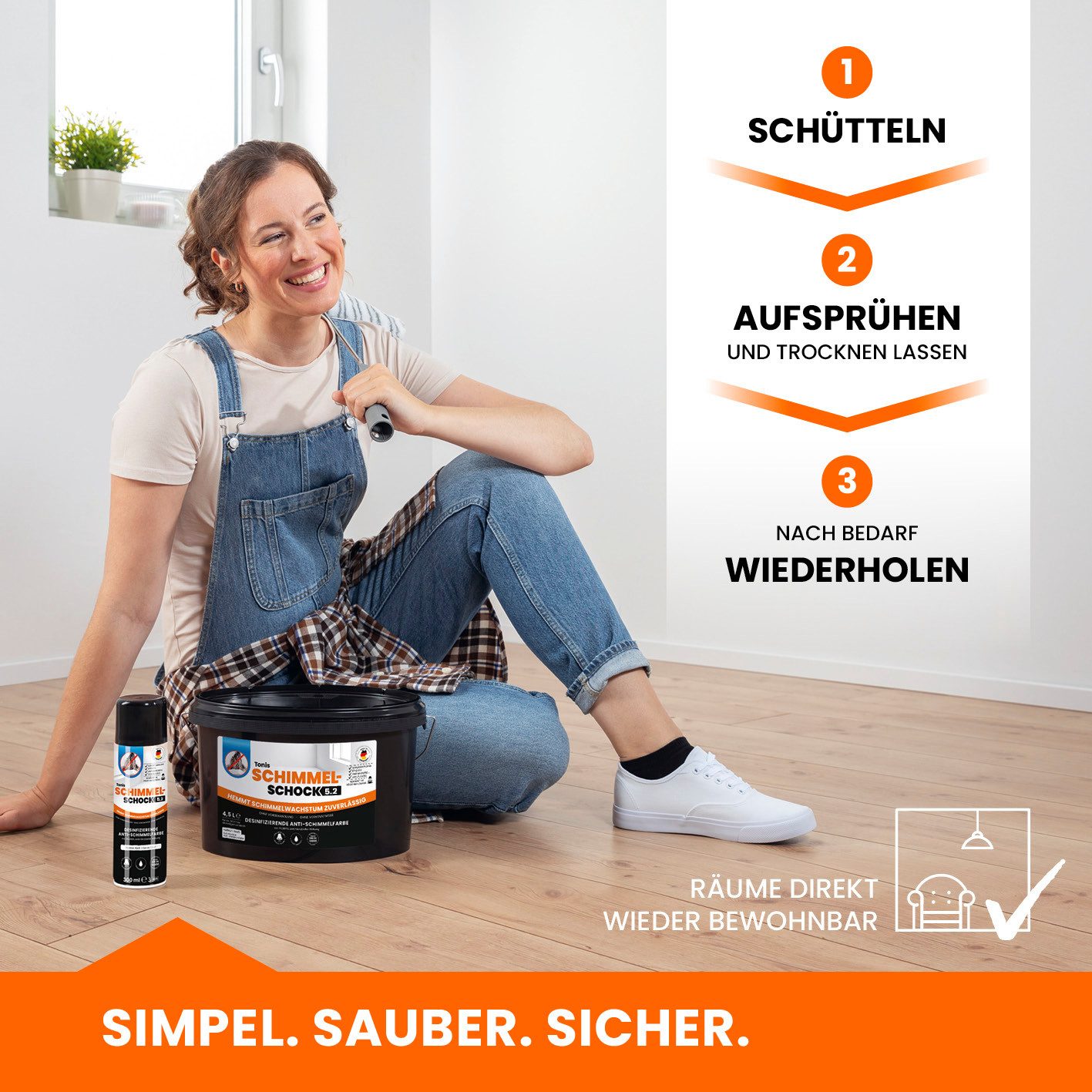 Tonis SCHIMMELSCHOCK Wandfarbe 5.2 Anti-Schimmel-Farbe mit 99,999% antimikrobieller Wirkung, Sprühfarbe für ca. 1,5 qm, wissenschaftlich nachgewiesene Wirkung – Bild 4 von 5