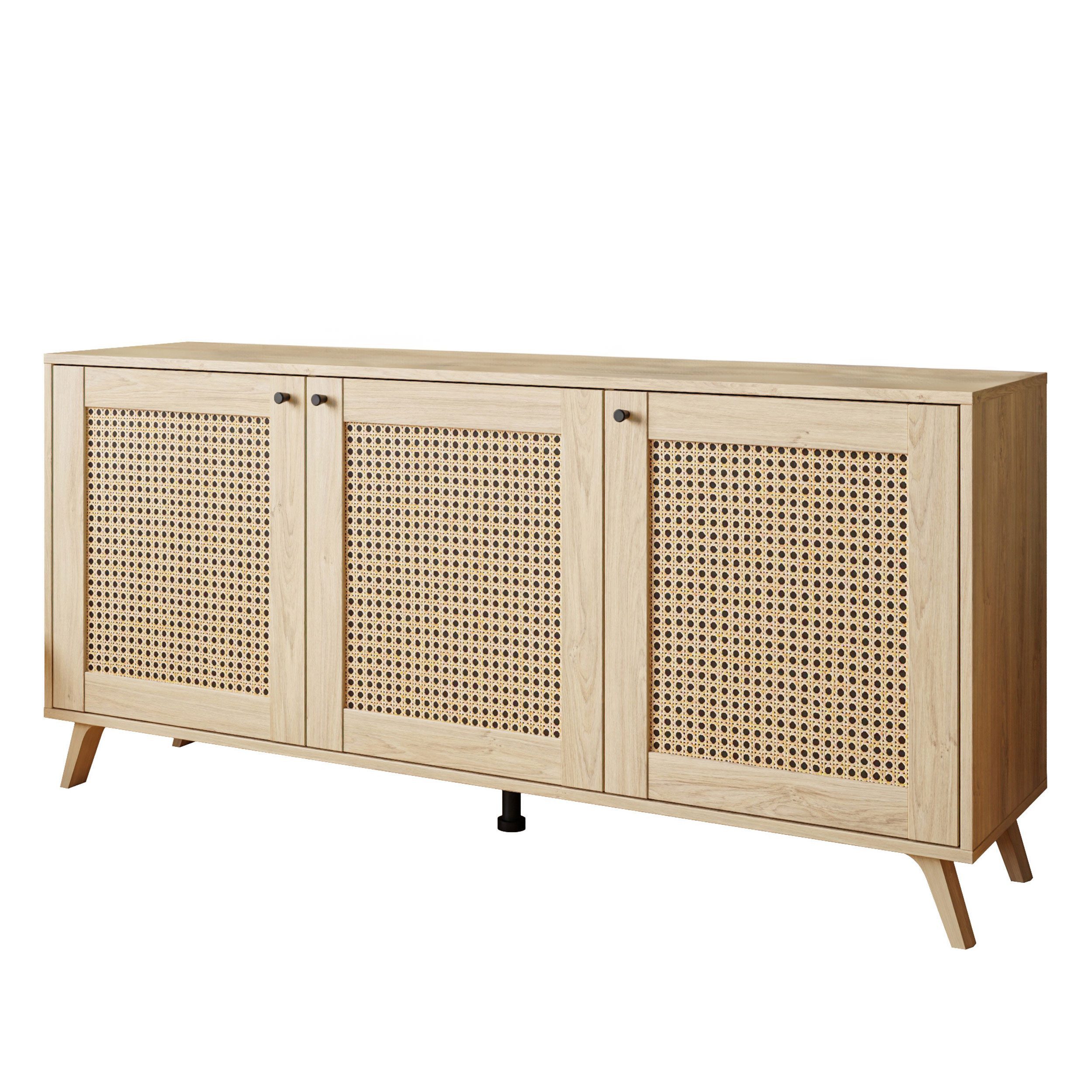 ALLHOUSE24 Kommode VERONA 154 cm Breite mit Wiener Geflechtdruck und drei Türen Sideboard, Breite 154 cm