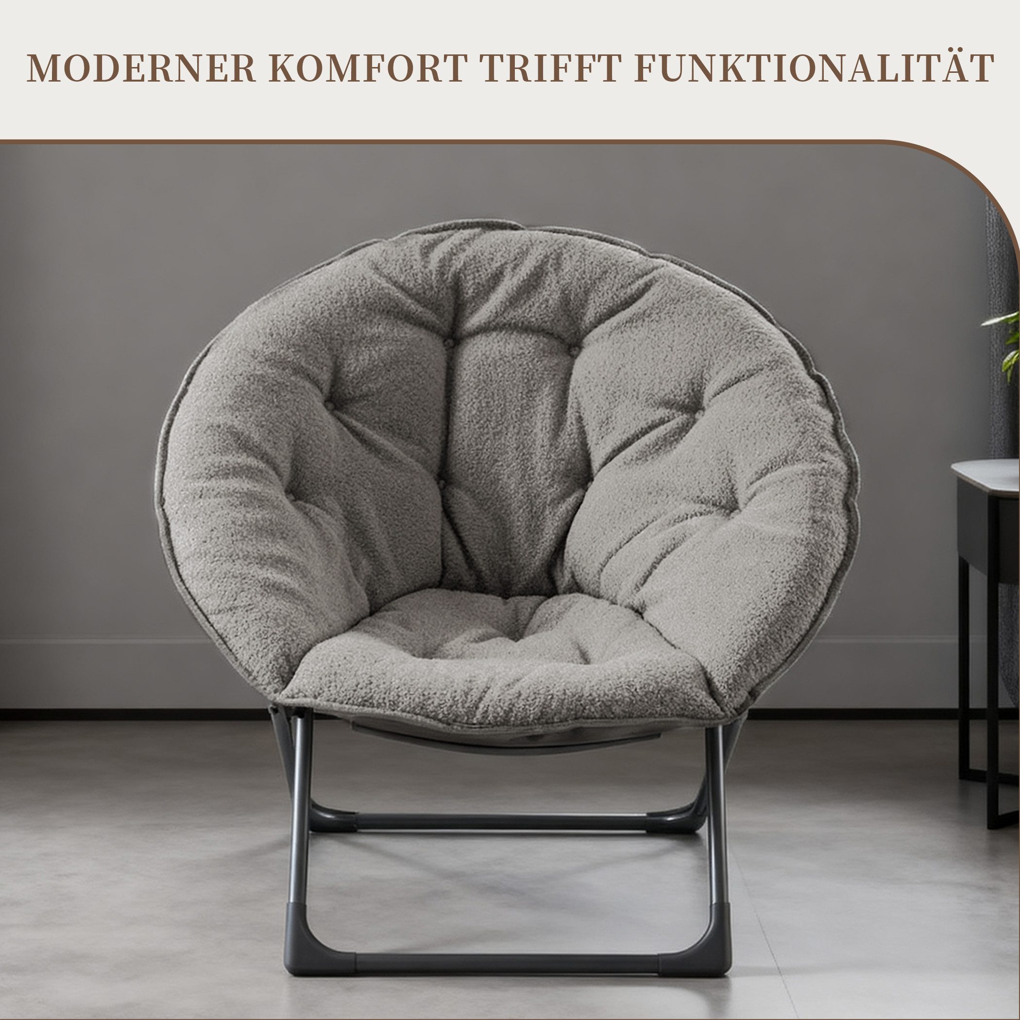 SeedWave Ohrensessel Klappbarer Loungesessel mit Futter, Geschwungener Rüchenlehne, Klappsessel aus rutschfesten Metallbasen