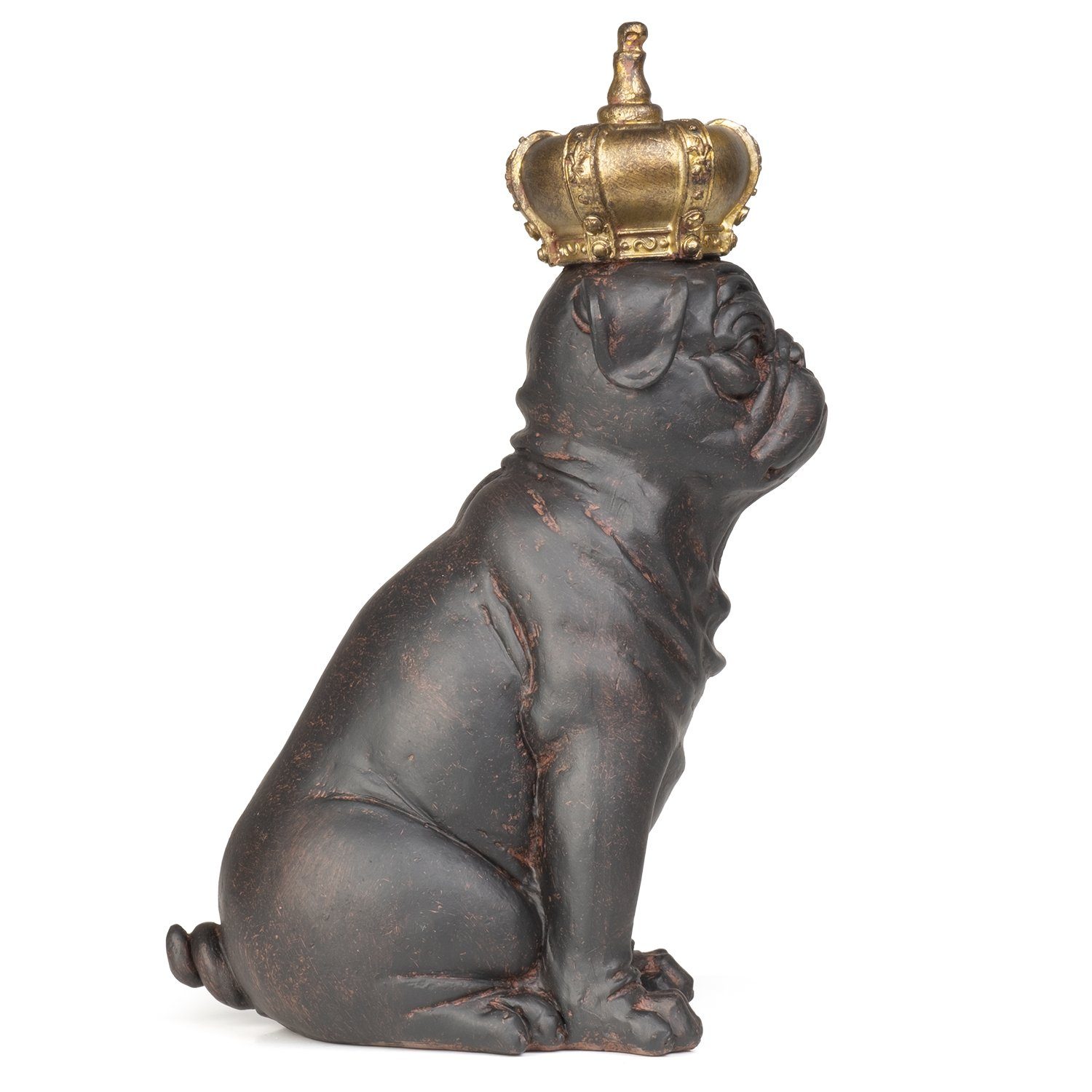 Moritz Dekofigur Deko-Figur Mops aus mit Polyresin, Krone aus Figuren sitz Dekoelement Dekofigur Dekoration Polyresin Hunde-König