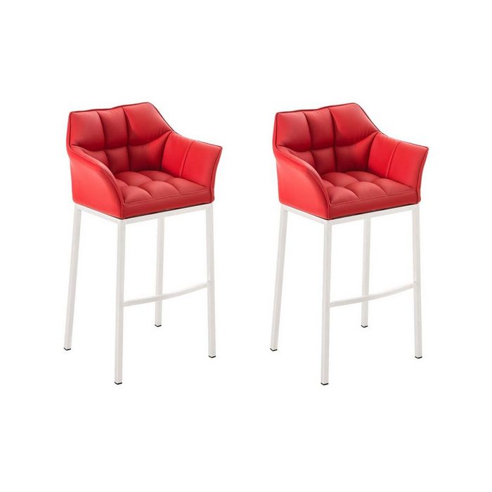 TPFLiving Barhocker Damaso (mit Rückenlehne und Fußstütze - Hocker für Theke & Küche) 4-Fuß Gestell weiß - Sitzfläche: Kunstleder Rot