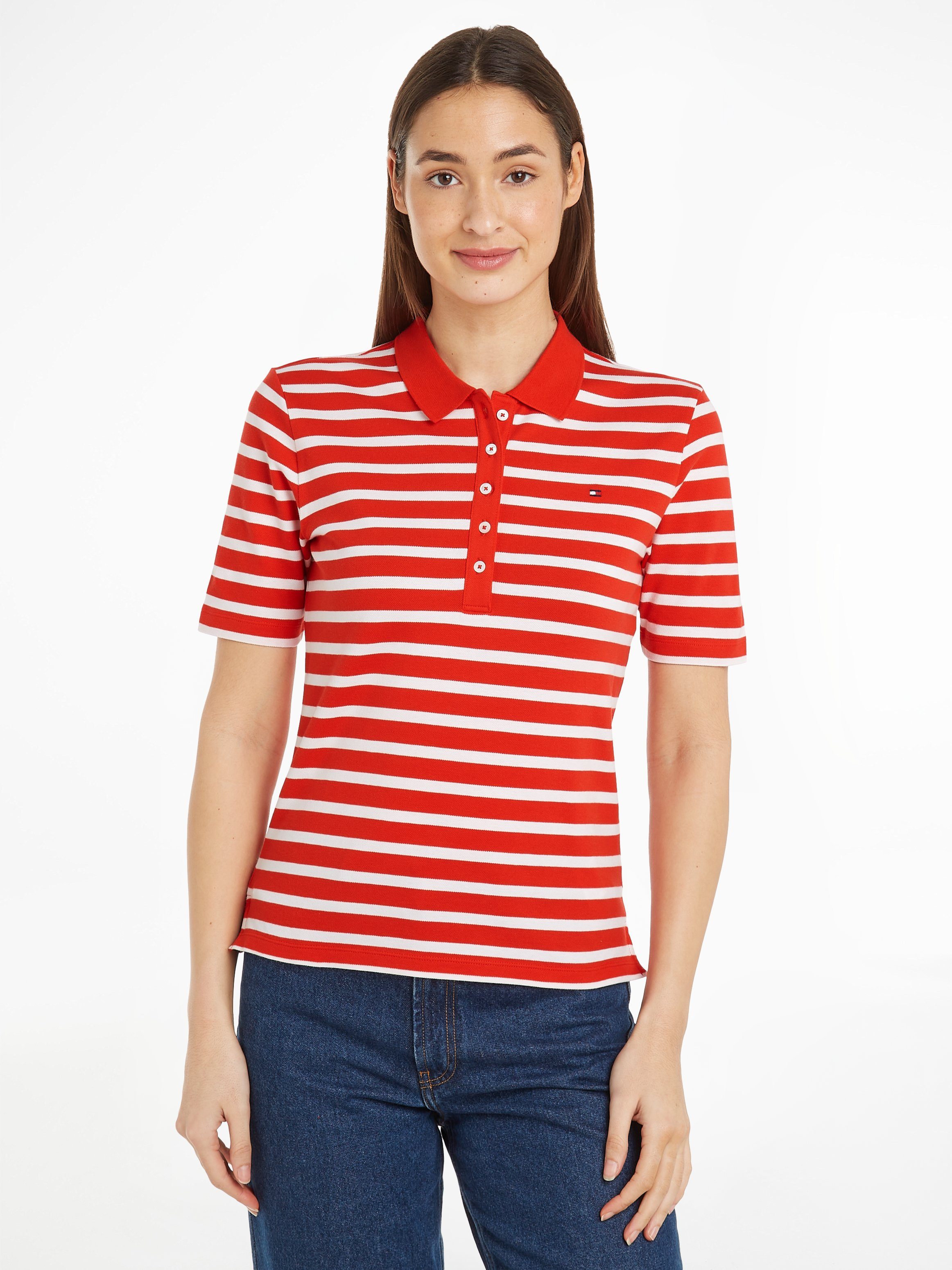 Tommy Hilfiger Poloshirt 1985 REG PIQUE STRIPE POLO SS mit dezenter Tommy Hilfiger Logostickerei