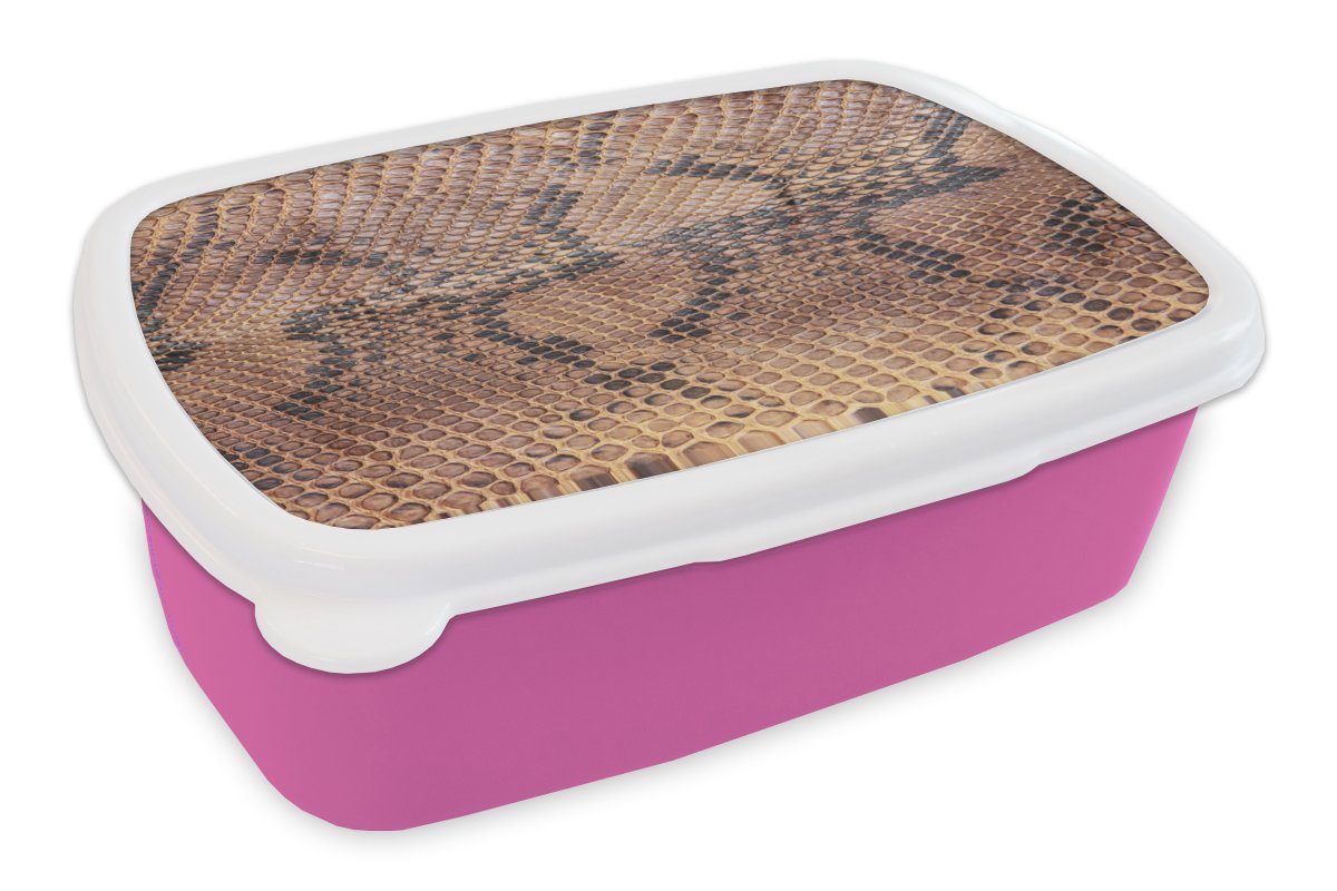 MuchoWow Lunchbox Leder - Textur - Tierhaut, Kunststoff, (2-tlg), Brotbox für Erwachsene, Brotdose Kinder, Snackbox, Mädchen, Kunststoff rosa