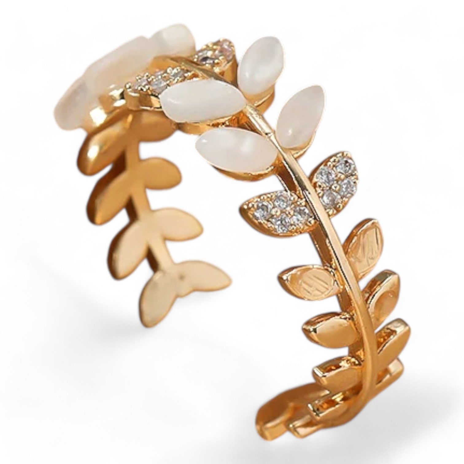 Eyecatcher Fingerring Offener Lorbeerkranz Ring mit Zirkonia Gold One Size, günstig online kaufen