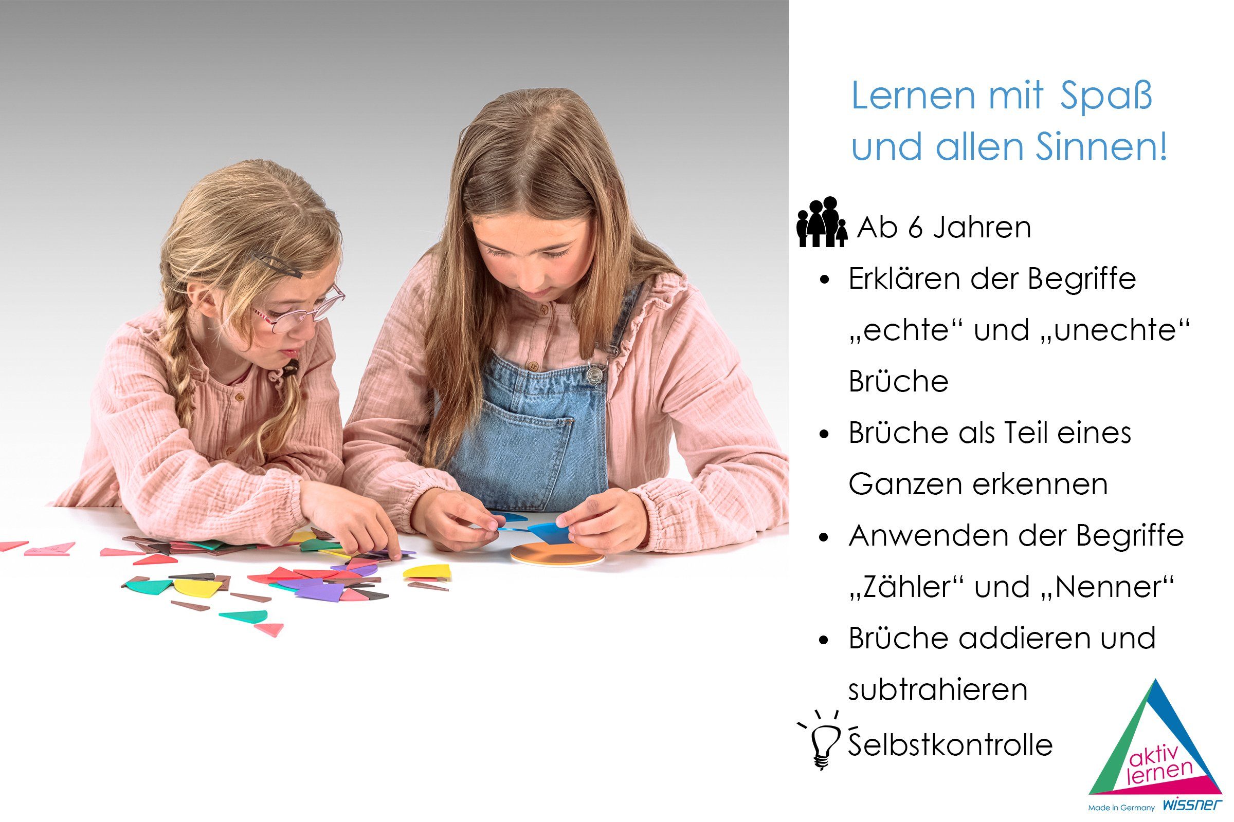Wissner® aktiv lernen Lernspielzeug Bruchrechenteile rund (71 Teile), Bruchrechnen lernen RE-Plastic®, RE-Plastic®