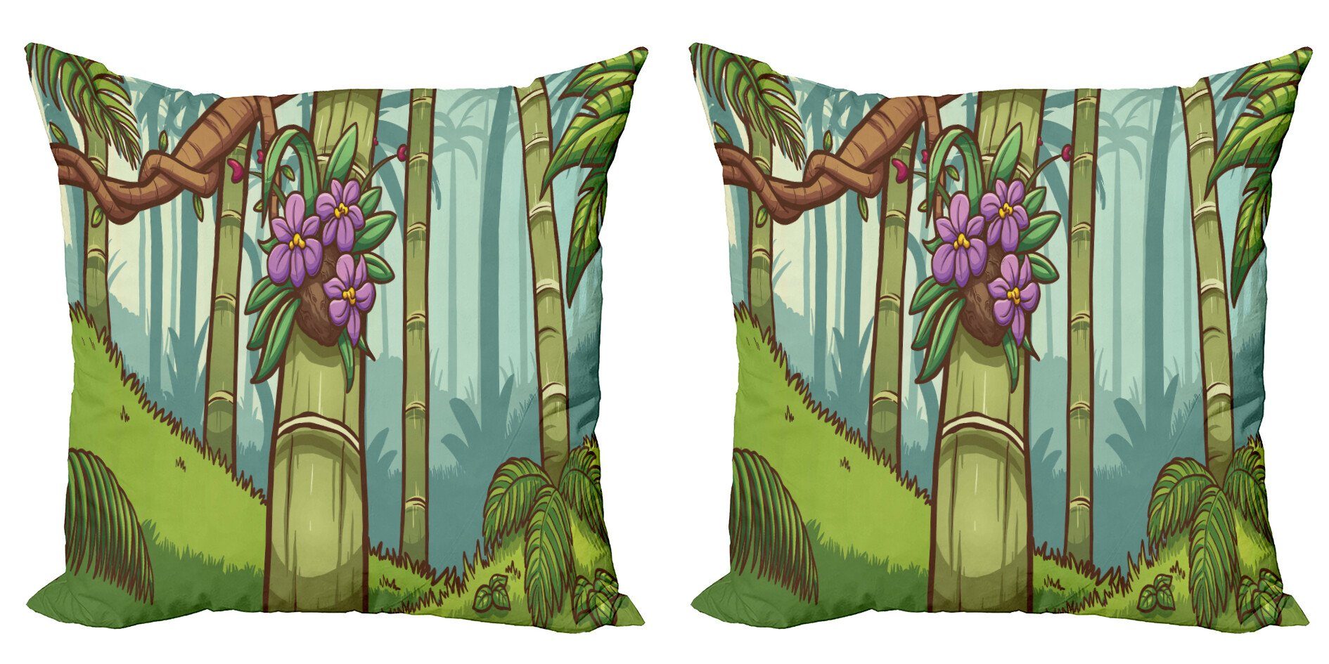 Kissenbezüge Modern Abakuhaus Dschungel-Cartoon Orchideen Doppelseitiger Digitaldruck, (2 Bunte Stück), Accent